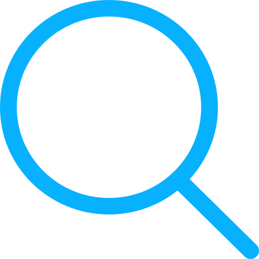 A blue magnifying glass icon.