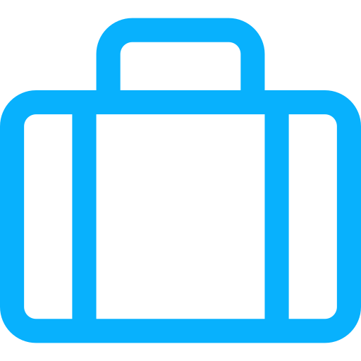 A blue outline icon of a backpack.