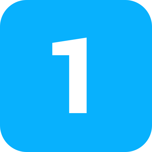 Blue square with rounded corners and the number one in black in the center.