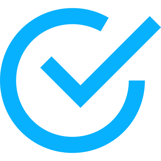 Blue check mark inside a blue circle on a black background.
