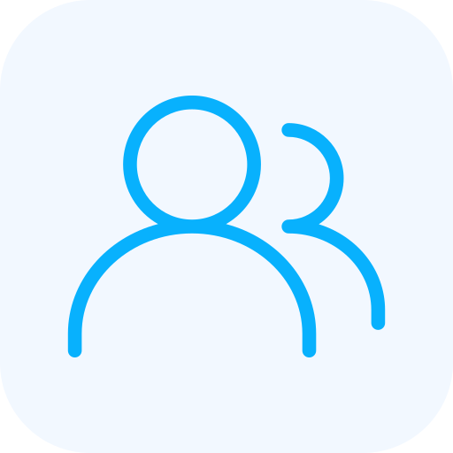 Icon of two person profiles, one in front and one behind, representing a contact or user group.