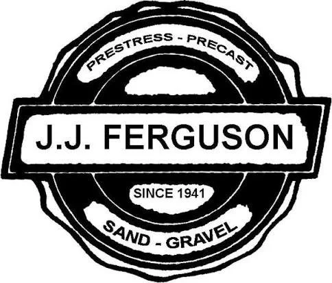Logo for J. J. Ferguson company with text indicating press for precast sand and gravel, established in 1941.