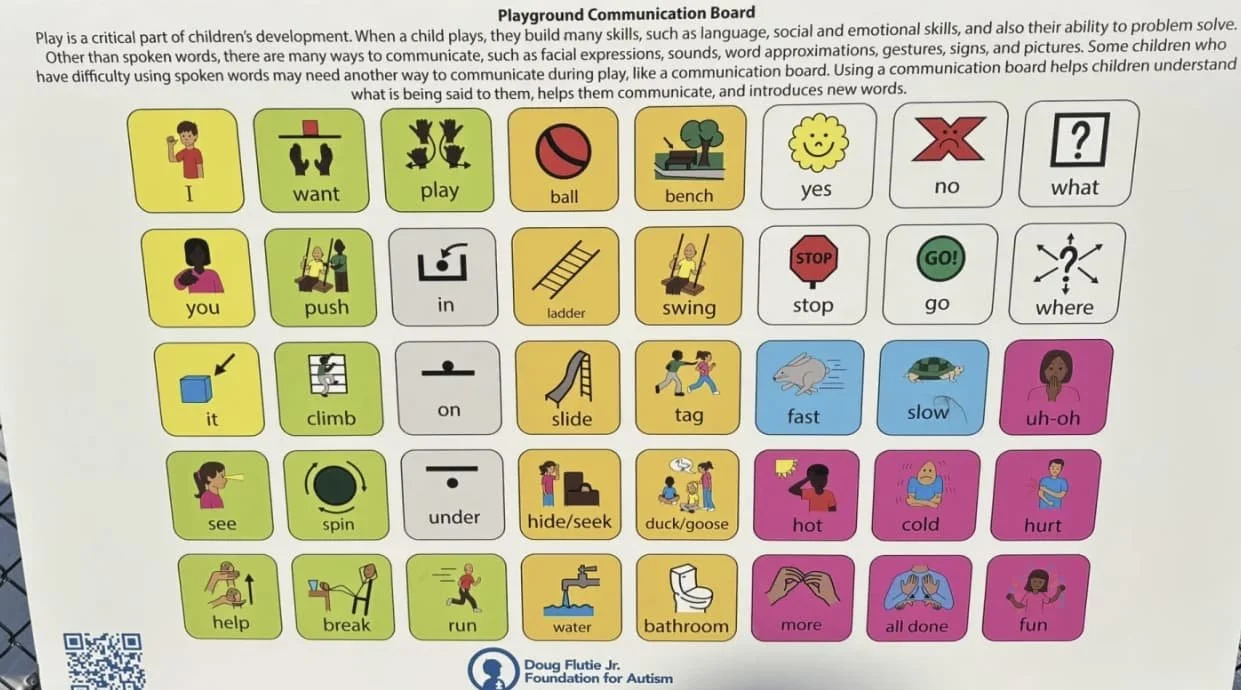 Doug Flutie Foundation playground communication board supporting inclusive outdoor play for autistic children