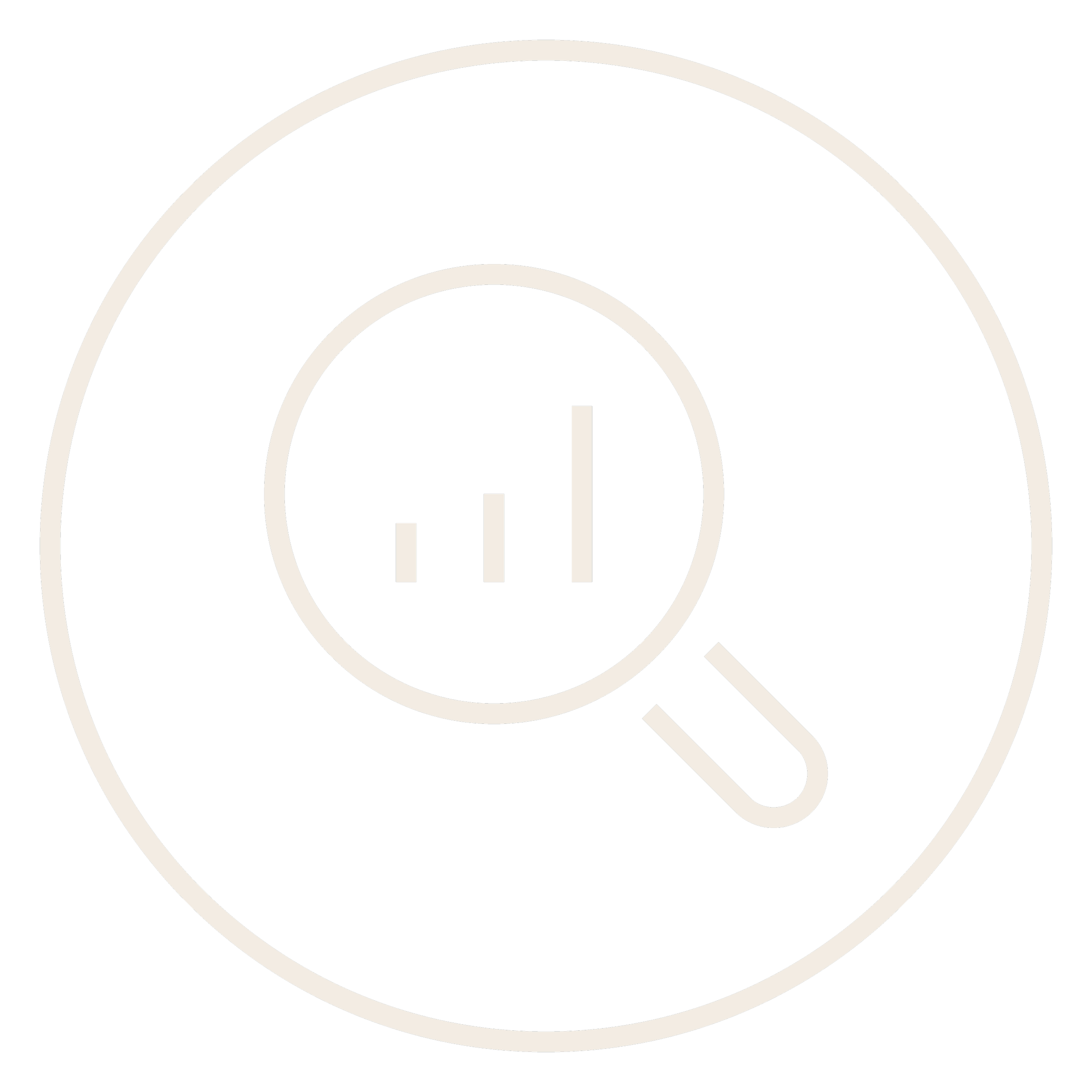 Magnifying glass with a bar chart inside, symbolizing data analysis or search.