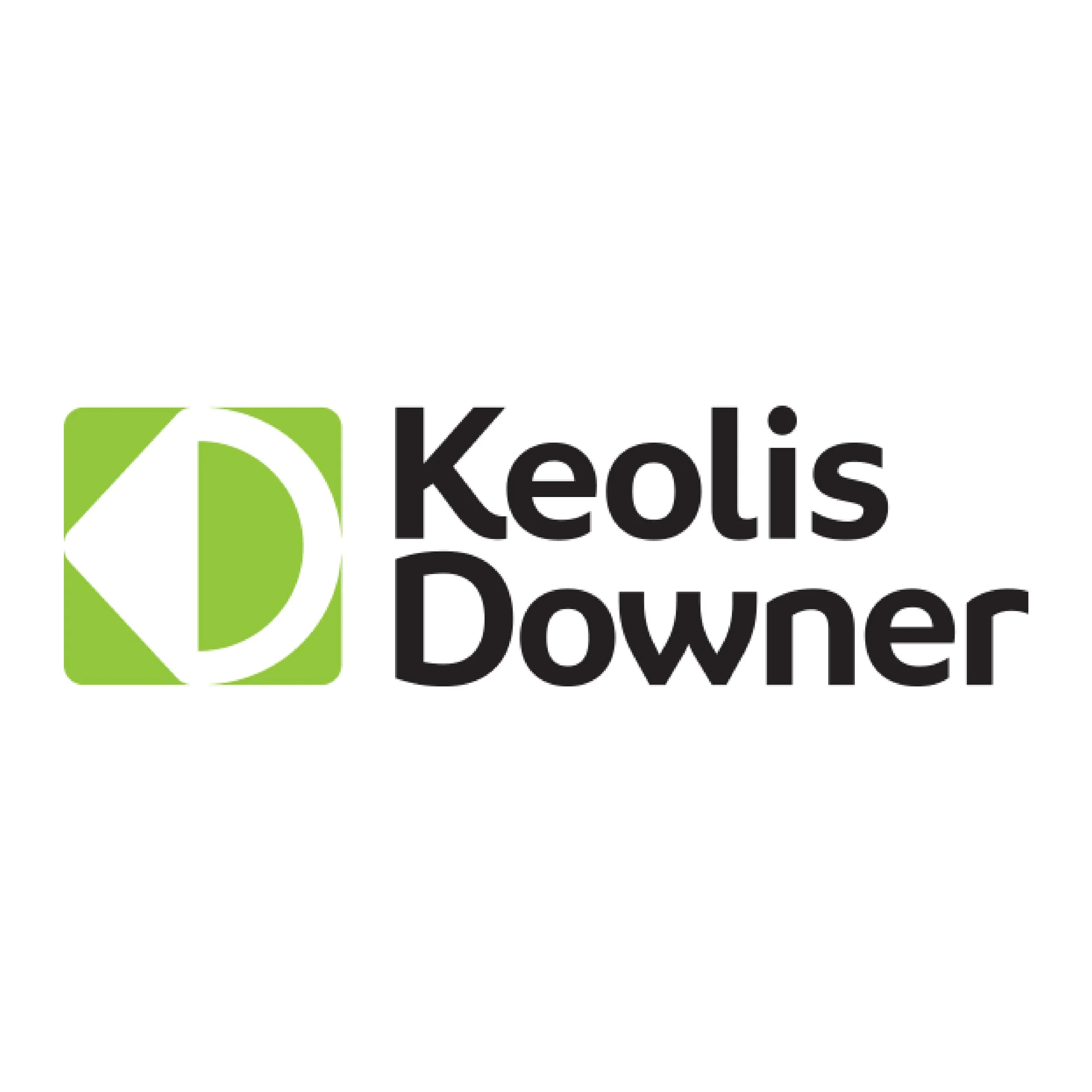 Keolis Downer logo with green and black text and symbol.