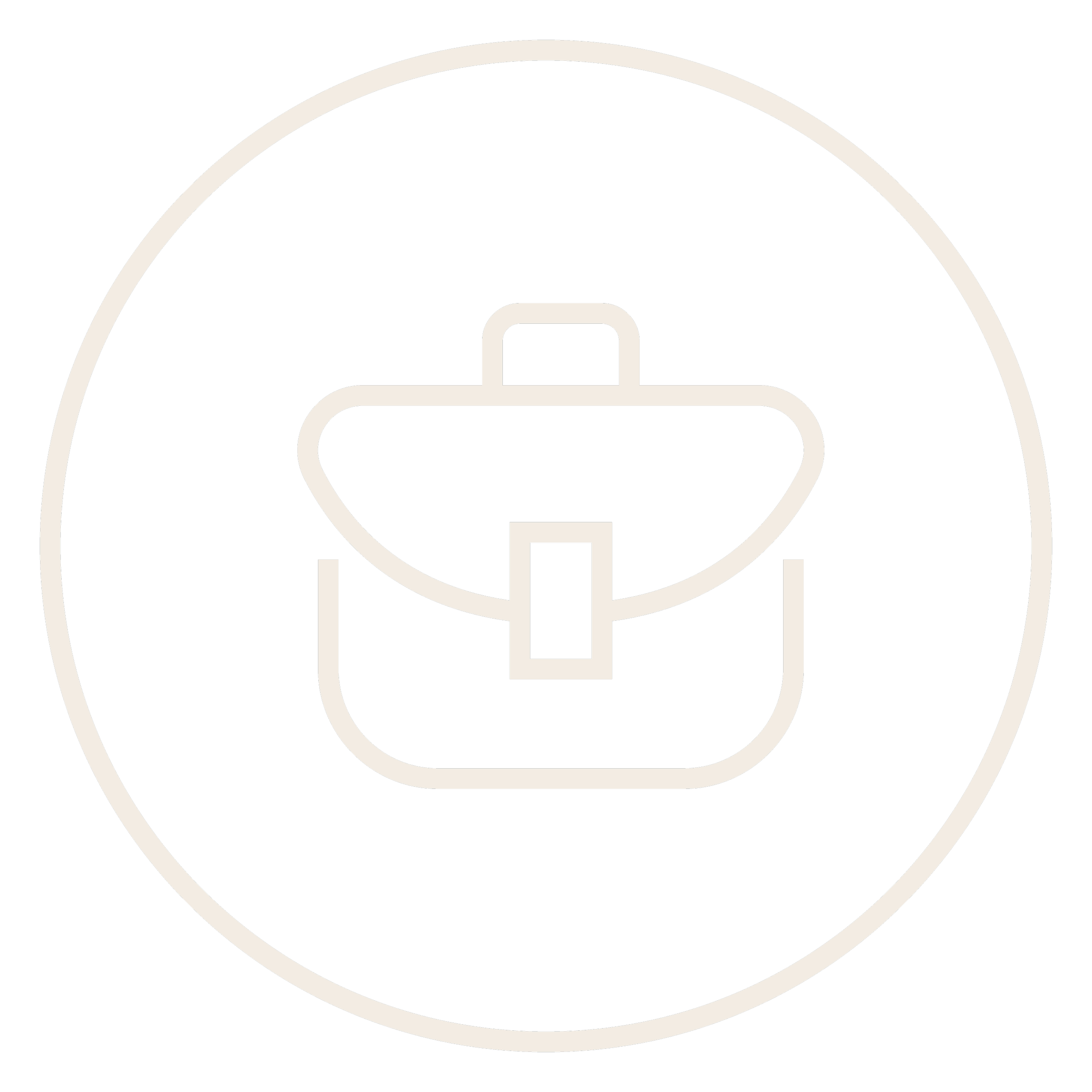 Line drawing of a medical backpack within a circular border on a black background.