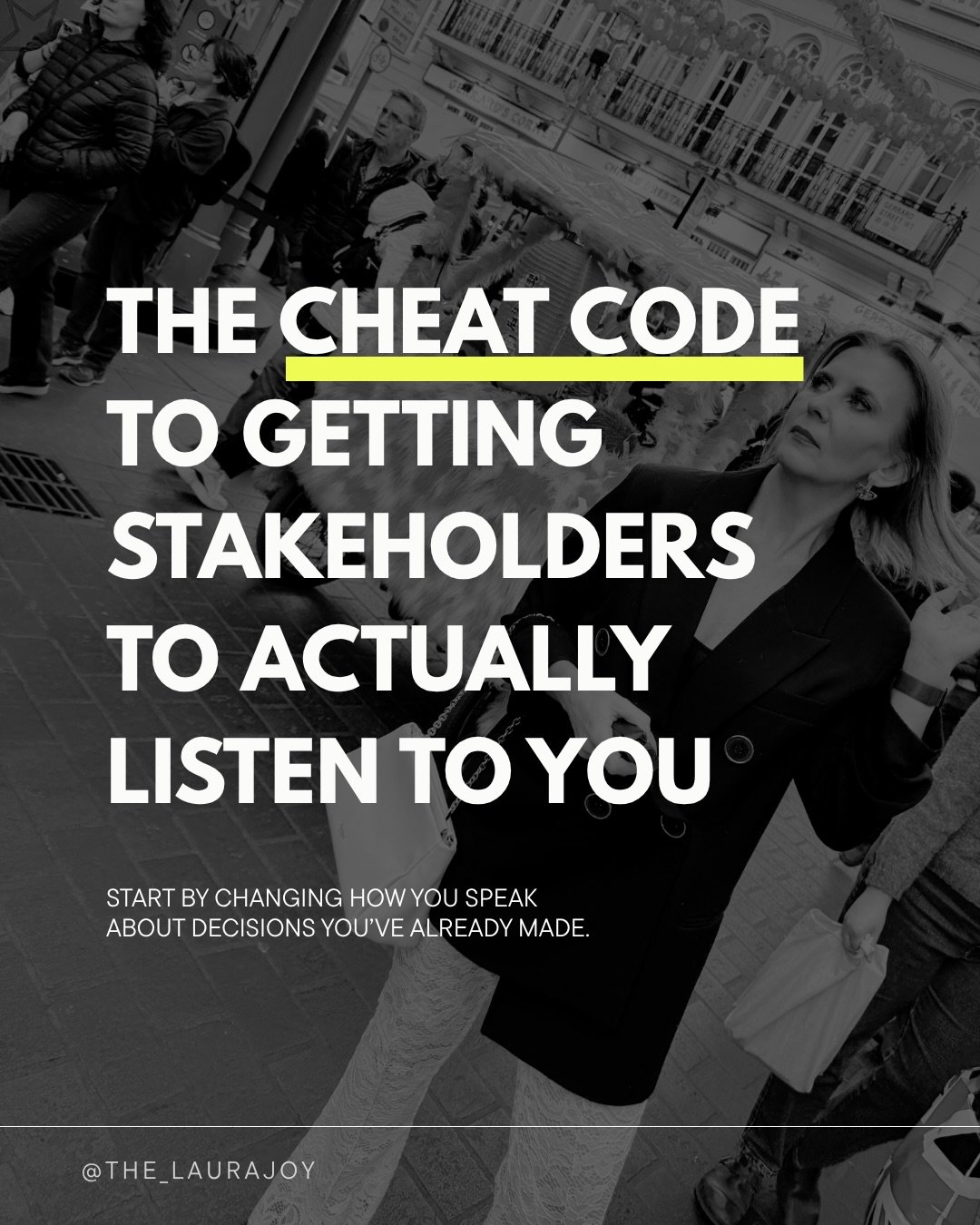 If you&rsquo;re tired of stakeholders treating your work like a &ldquo;nice suggestion&rdquo;, start here.

The cheat code isn&rsquo;t louder communication.
It&rsquo;s clearer decision language.

Most senior women I work with are already making high‑