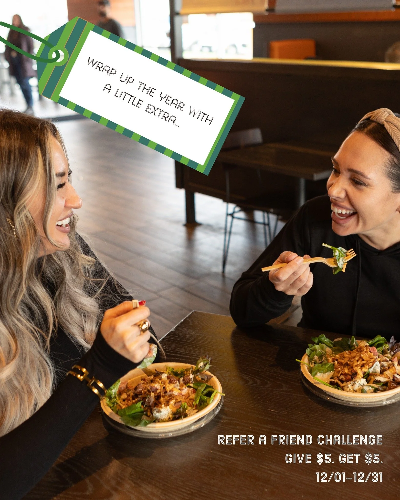 This season, good vibes (and good bowls) are meant to be shared.
Invite a friend to try CoreLife Eatery and you&rsquo;ll each receive a $5 reward as our holiday thank-you. 🎁💚
Refer through the CoreLife App!