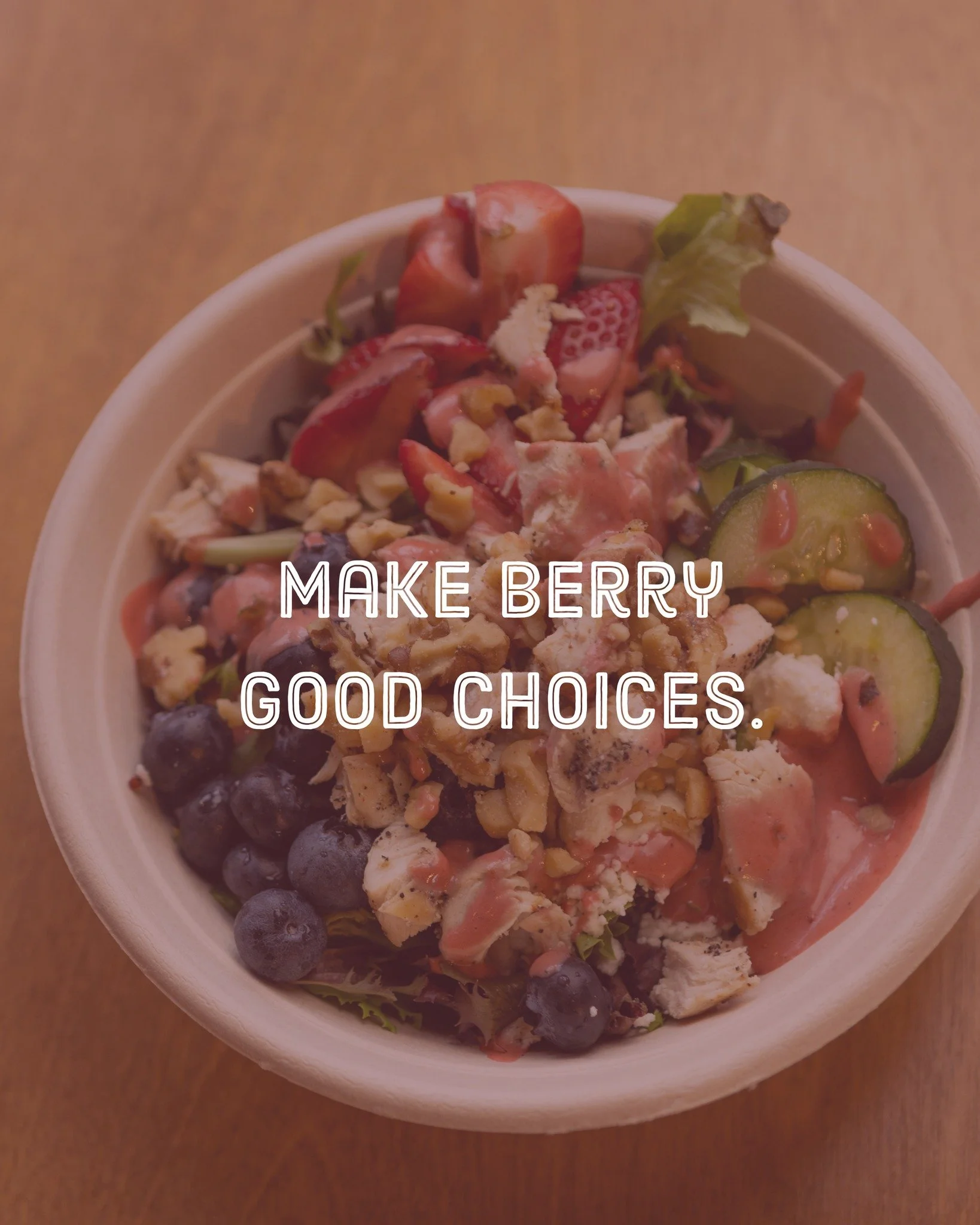 This is your sign to try something new 🍓

The Berry Bowl is packed with fresh strawberries, blueberries, grilled chicken, and topped with feta + candied walnuts.

Sweet, savory, and seriously good.

Available for a limited time only.
