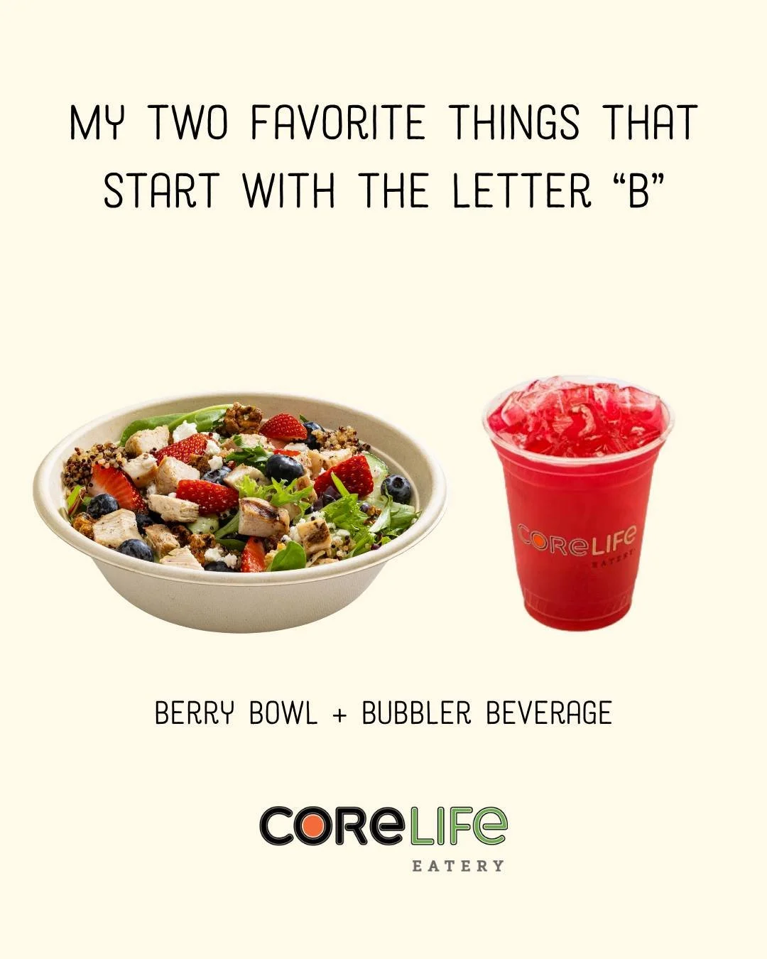 Our two favorite things that start with &ldquo;B&rdquo;?
Berry Bowl + Bubbler Beverage 💕

Fresh berries, bold flavor, and the perfect sip to go with it. Sounds like the perfect lunch (or dinner) plan to us 😍

Stop by CoreLife and treat yourself to 