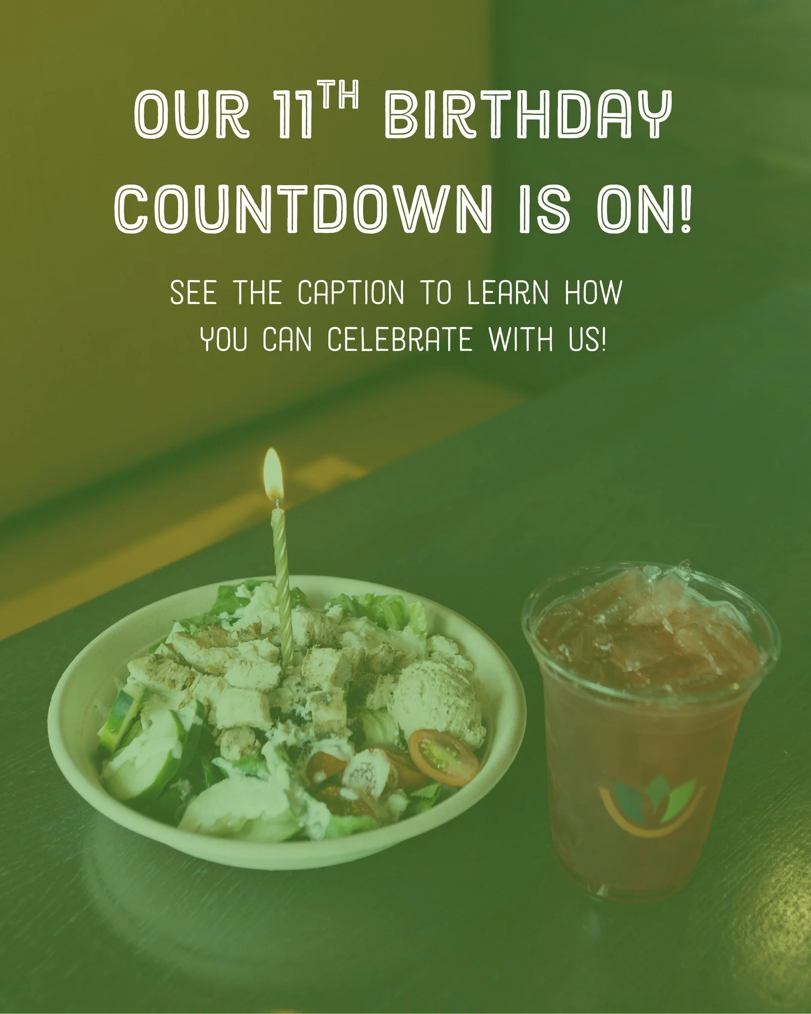 🎉 TOMORROW IS THE DAY 🎉

Our 11th Birthday Celebration is almost here! Don&rsquo;t miss your chance to enjoy a special $11 Value Meal 💚

🥗 1 Regular Bowl
🥤 1 Bubbler Beverage
💲 Just $11

📅 Wednesday, May 6th only
📲 Available exclusively in th
