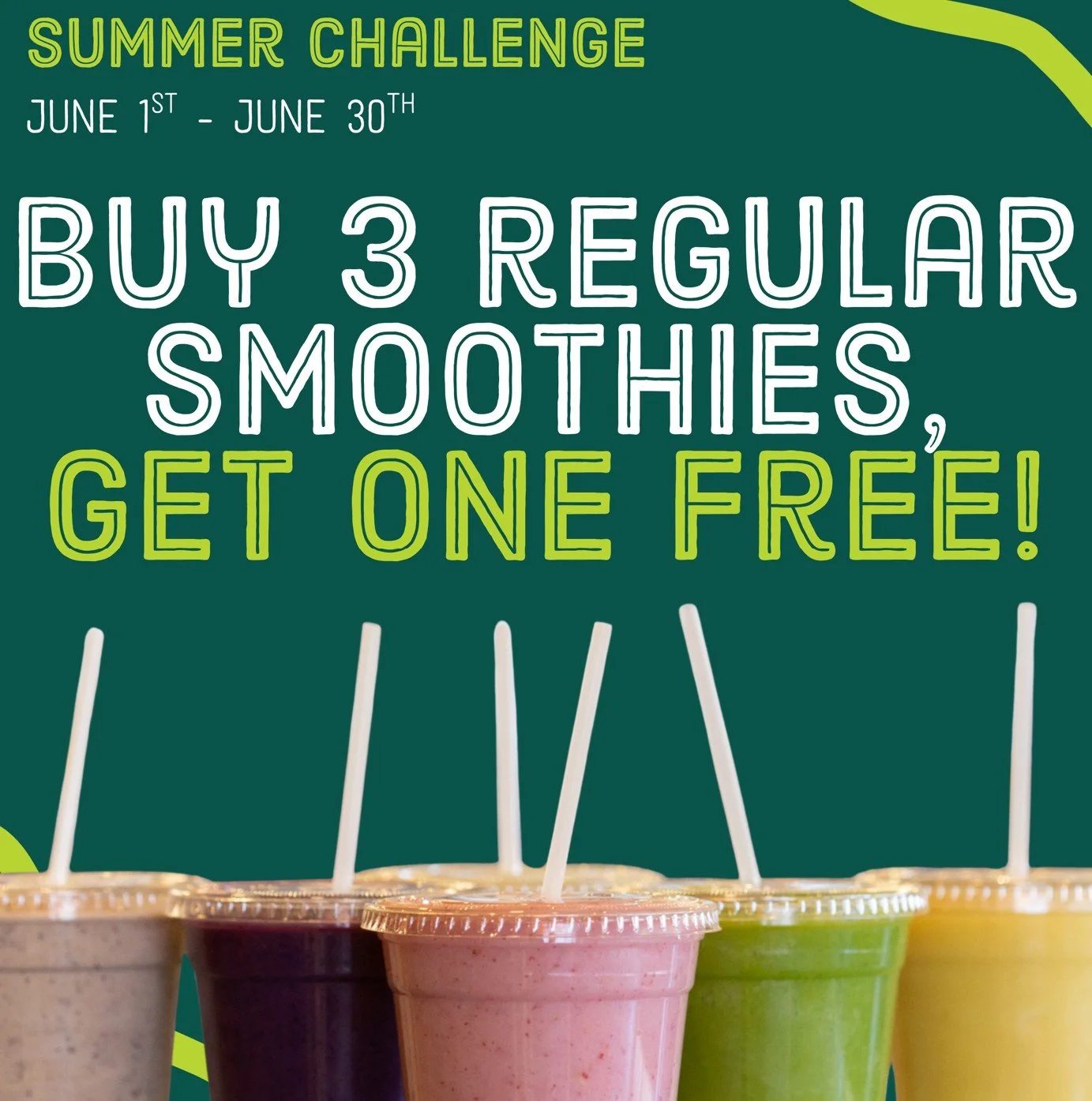 🥤 The Smoothie Challenge Starts NOW 🥤

Buy any 3 smoothies and unlock a FREE 16oz smoothie reward in the app. 🍓✨

Big smoothies, little smoothies, post-workout smoothies, &ldquo;just because&rdquo; smoothies &mdash; they all count. 😎

Your next f