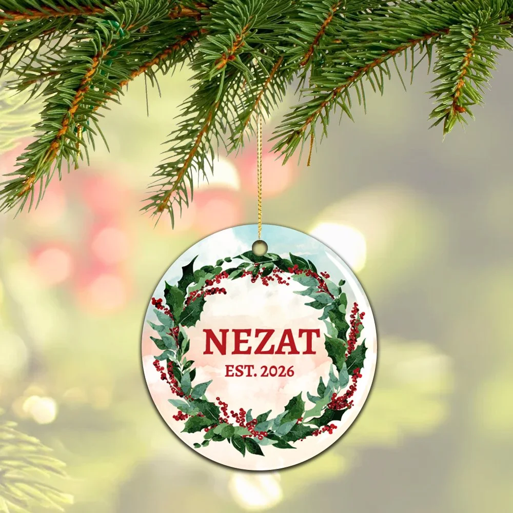 Family Name Wreathe Ceramic Ornament