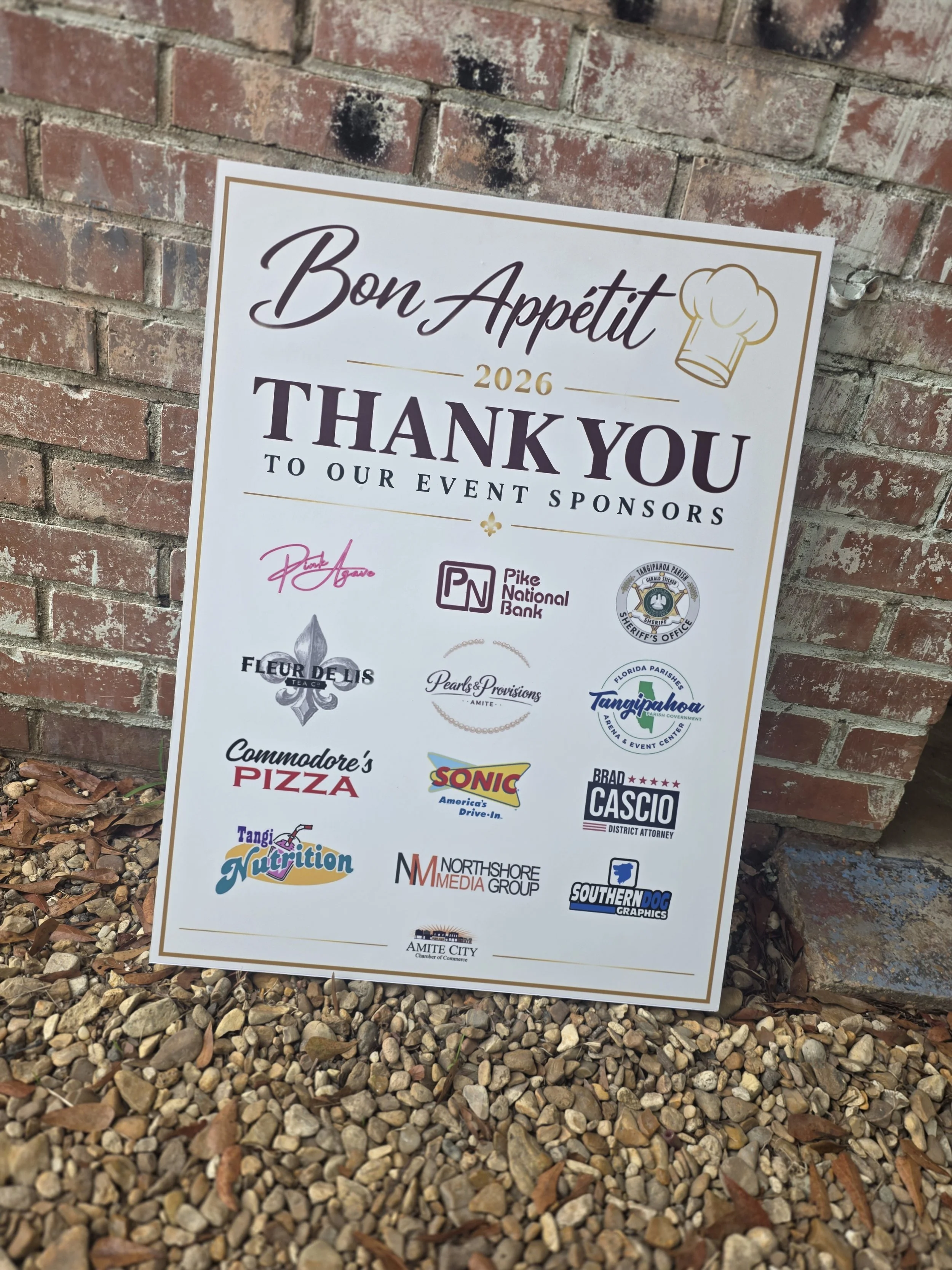 Foam board sign, matte finish, for local event, with sponsors listed
