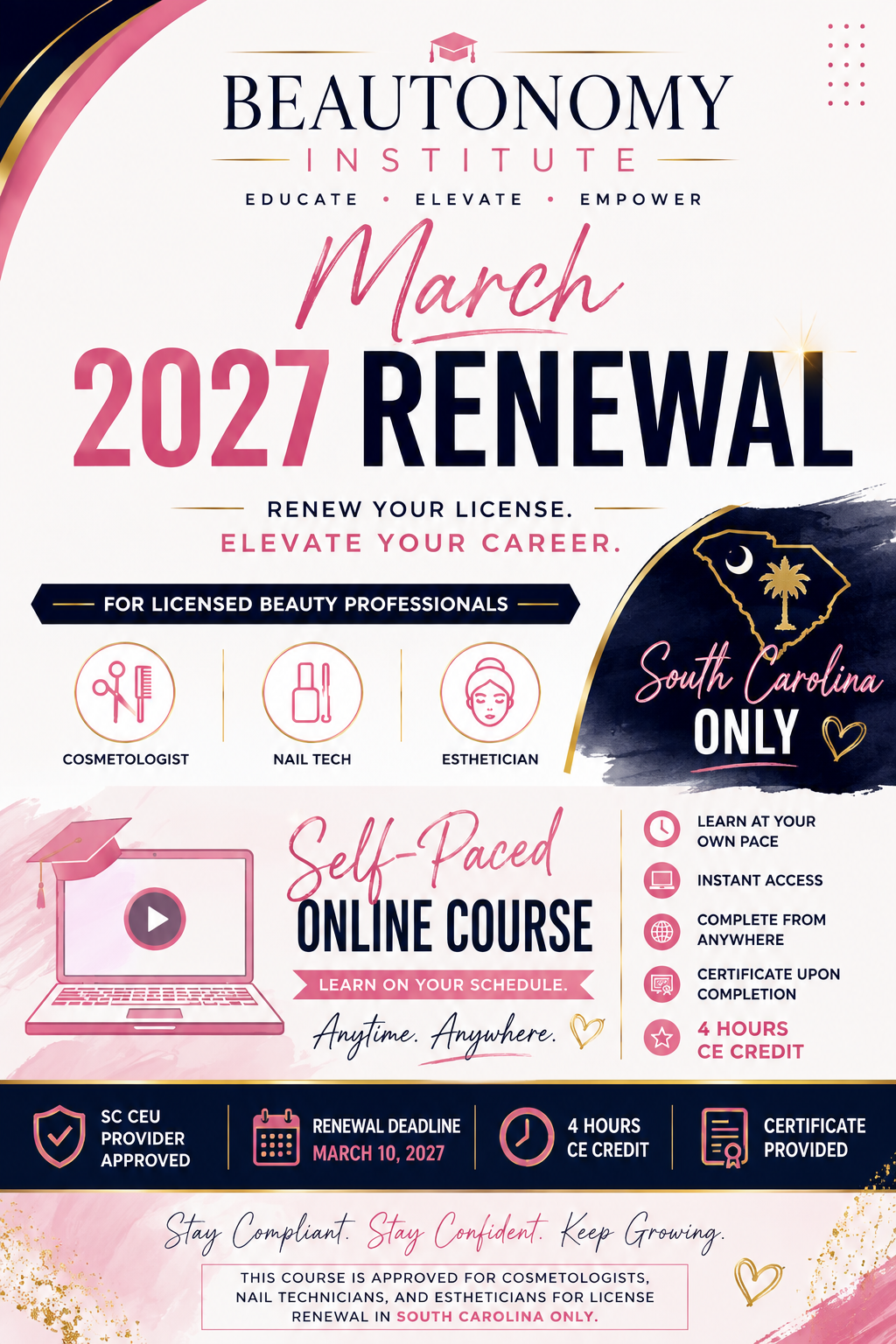 Business and Sanitation -4 hr CE Course for South Carolina Cosmetologist/Nail Tech/Mua/Esthetician