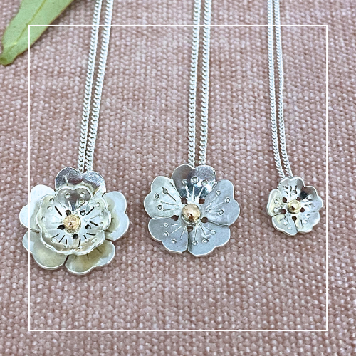 Stirling Silver flower bloom necklace small medium and Large Forged with Grace and Joy 1.png (Copy) (Copy)