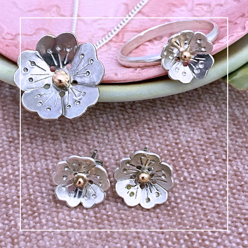 Stirling Silver flower bloom medium necklace earings and ring Forged with Grace and Joy 4.png