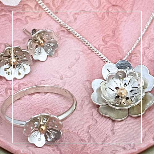 Stirling Silver flower bloom large necklace ring and ear ring Forged with Grace and Joy 5.png