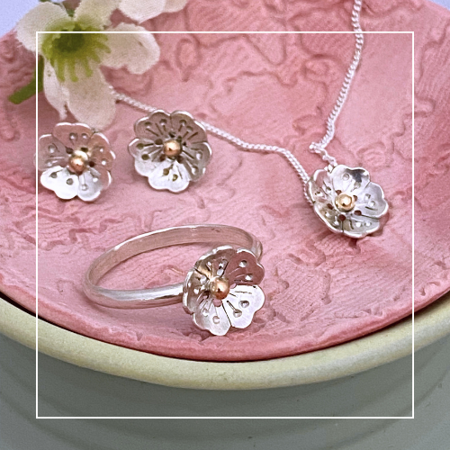 Stirling Silver flower bloom ring necklace and earings Forged with Grace and Joy 6.png
