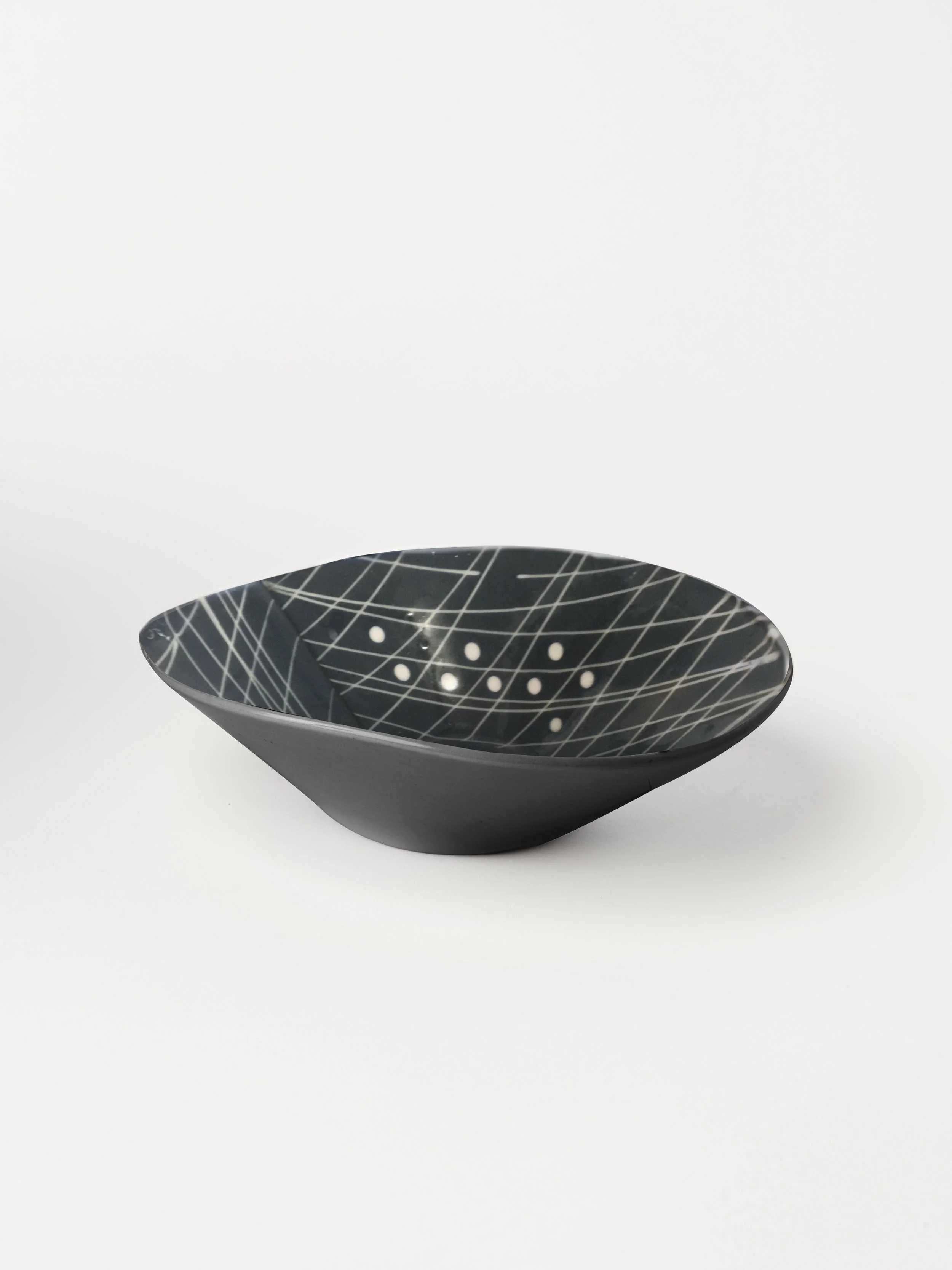 Flared Bowl- Black w/ White Stripes