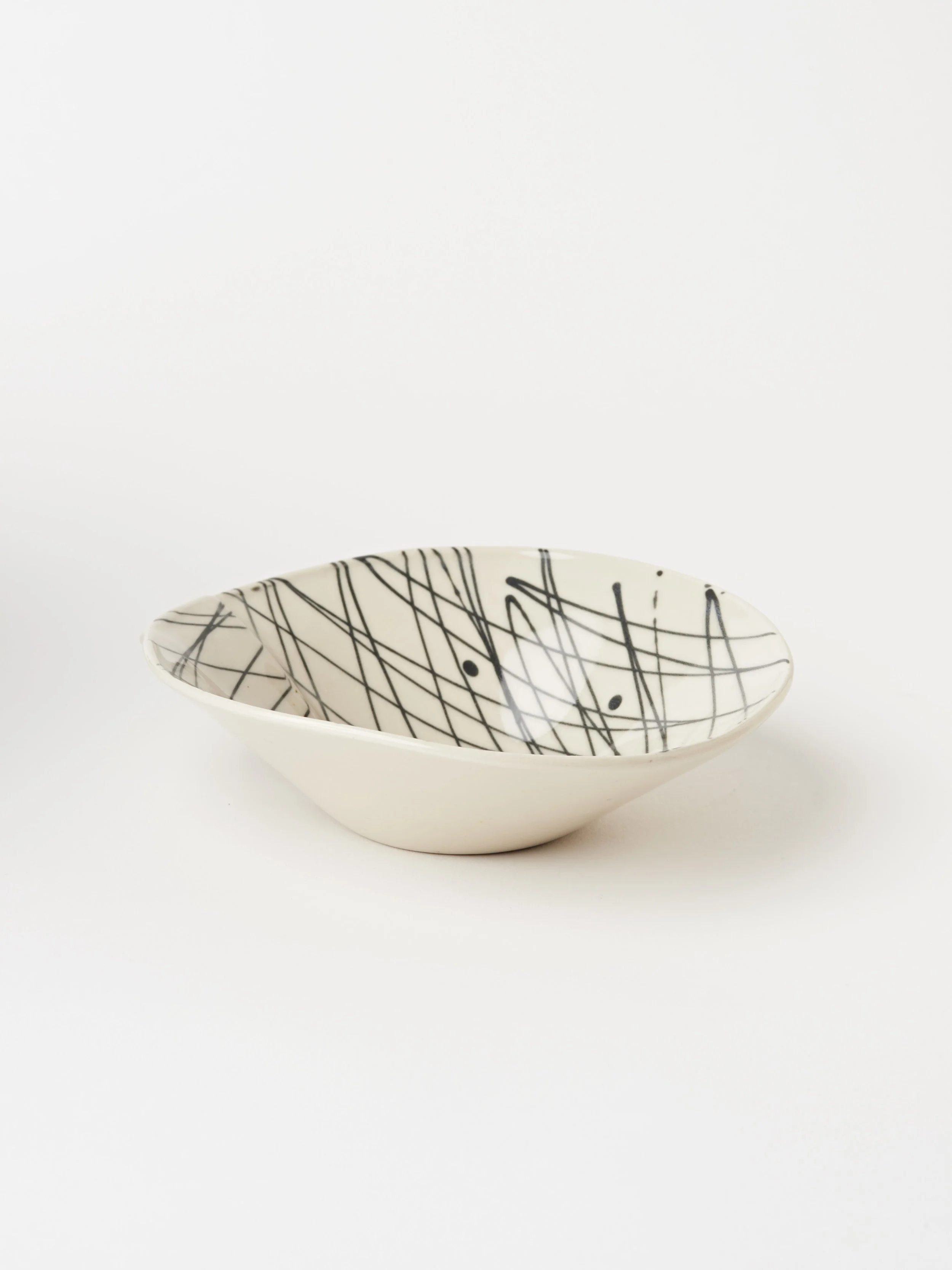 Flared Bowl- White w/ Black Stripes