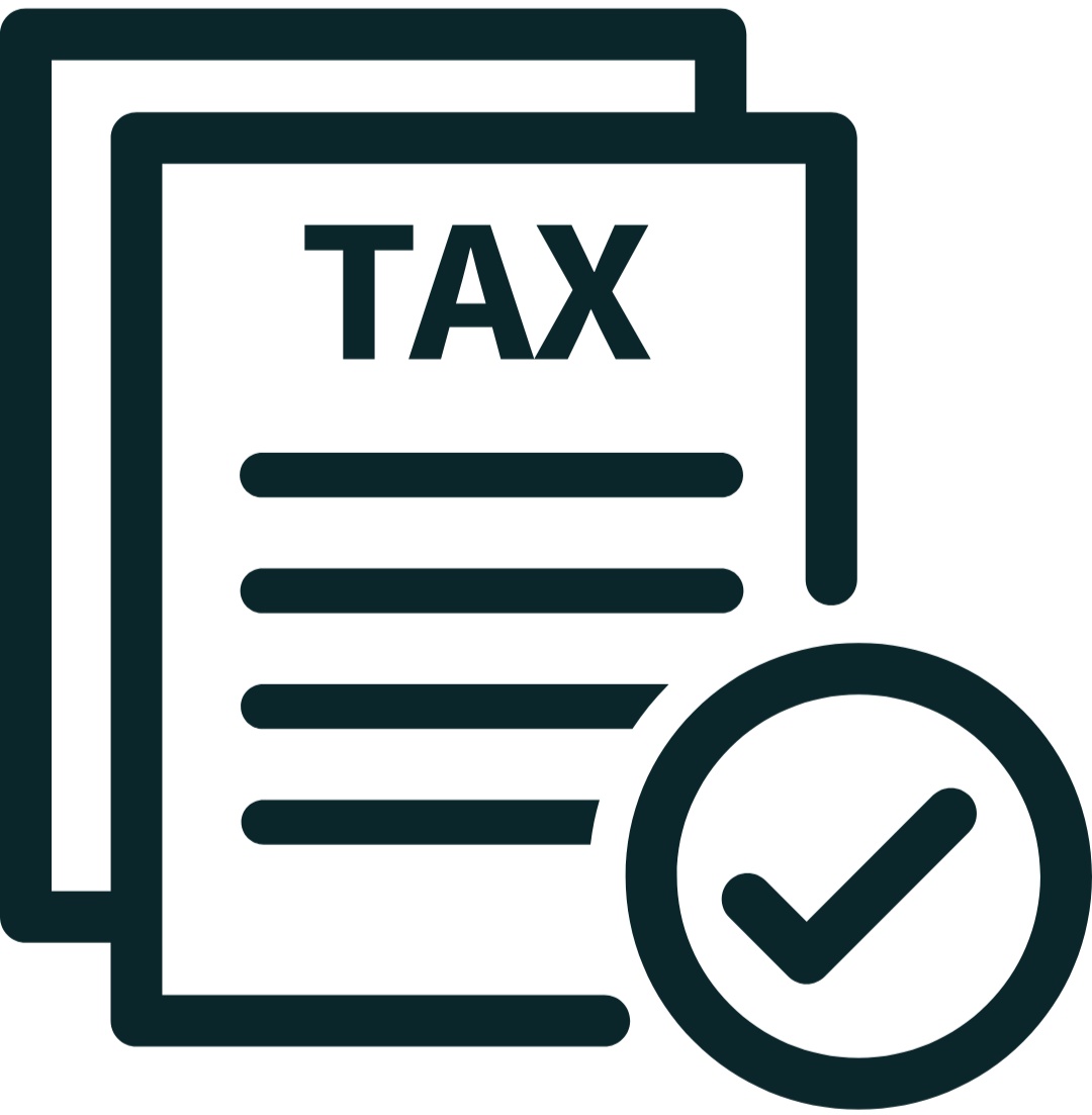 Icon of tax documents with a check mark.