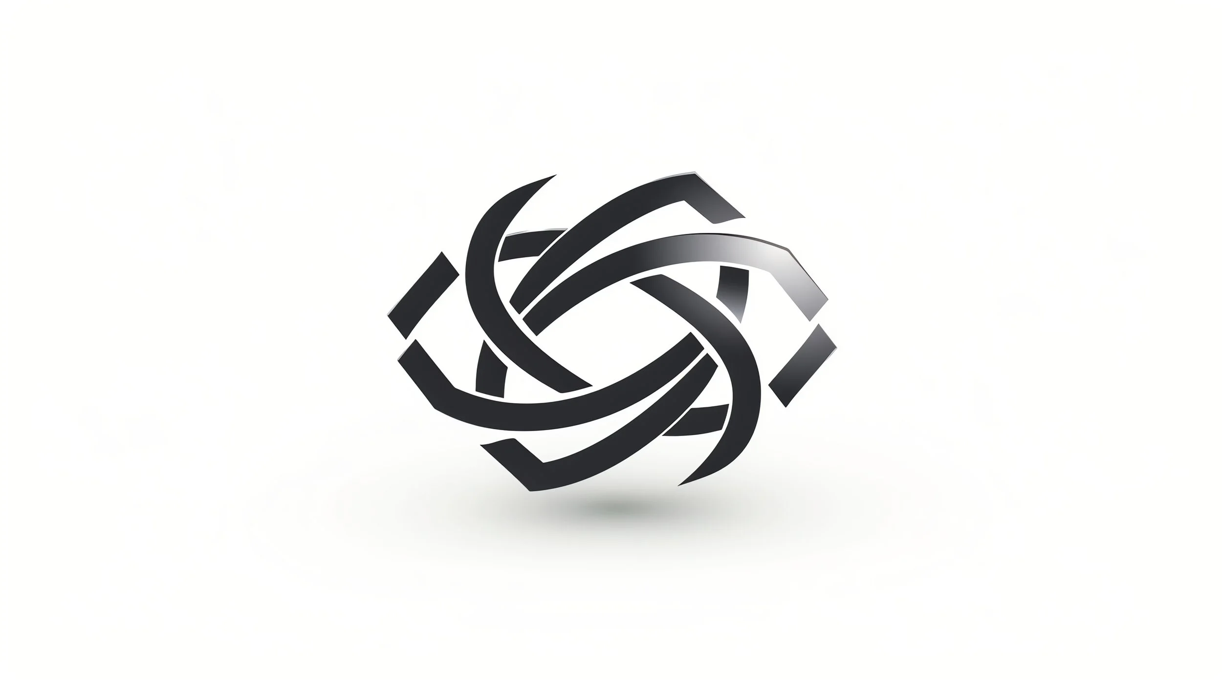 Abstract black and white geometric pattern with interwoven curved shapes on a white background.