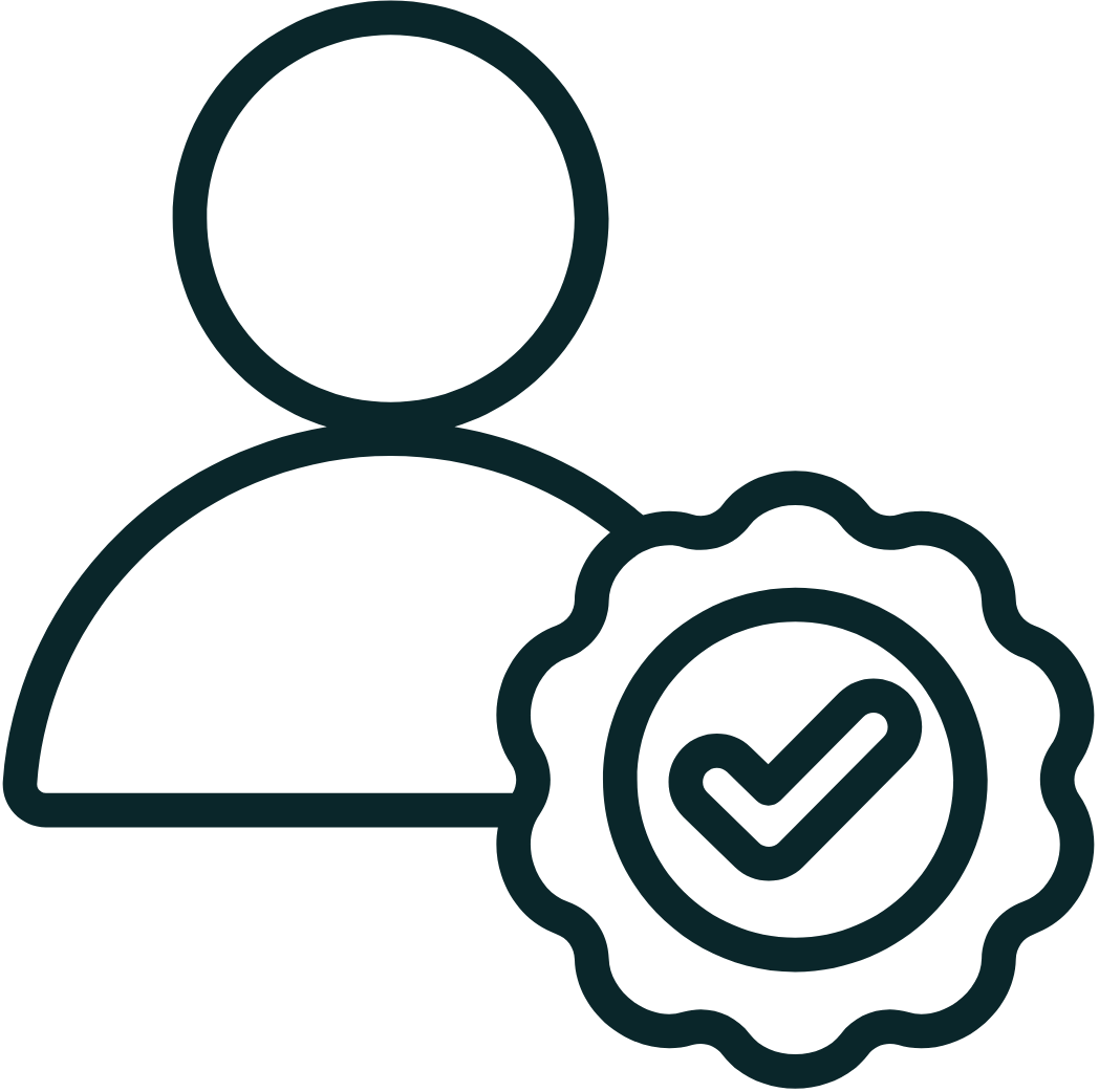 Outline of a person with a checkmark badge indicating validation or approval.