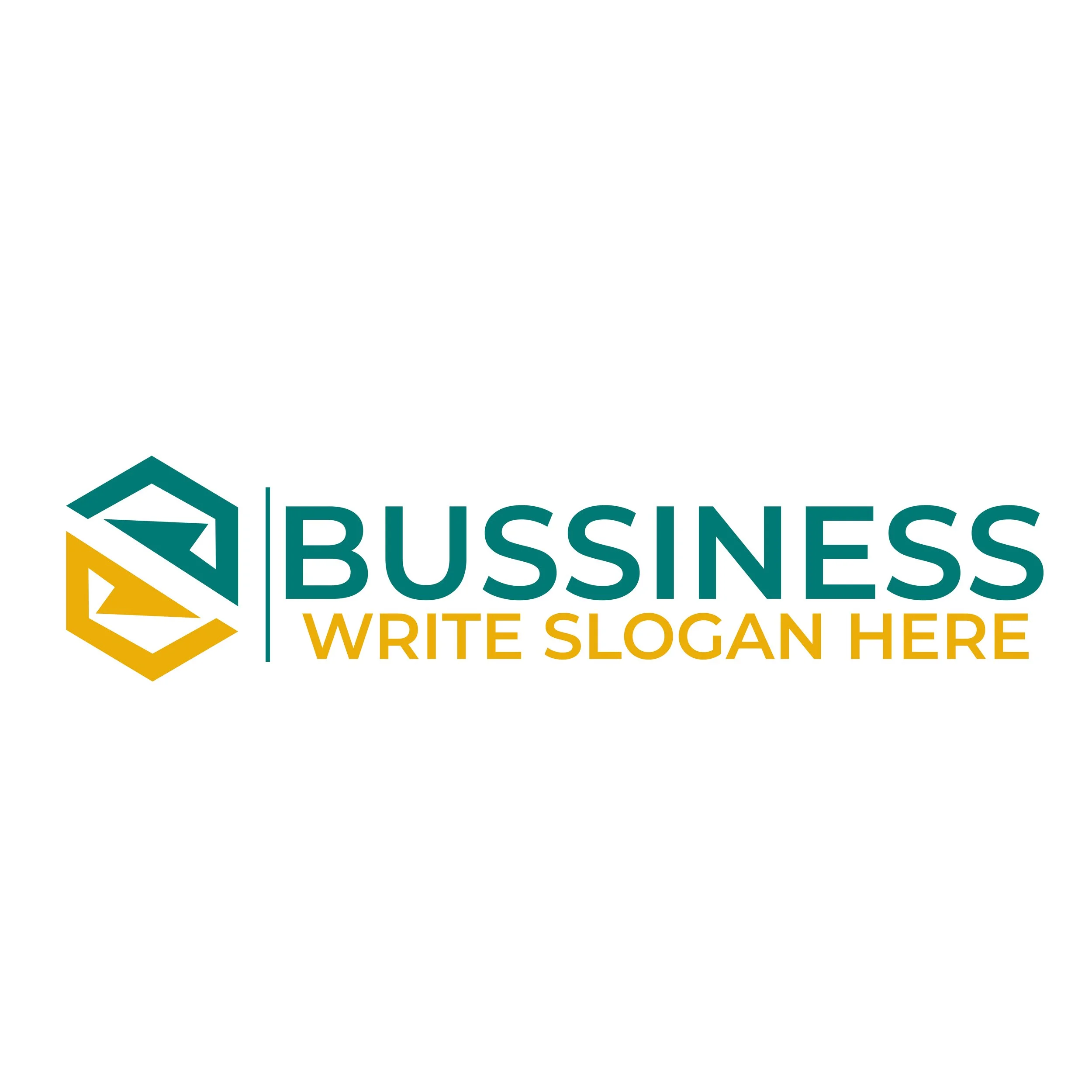 Logo for BUSINESS WRITE SLOGAN HERE with a house icon and text in teal and yellow.