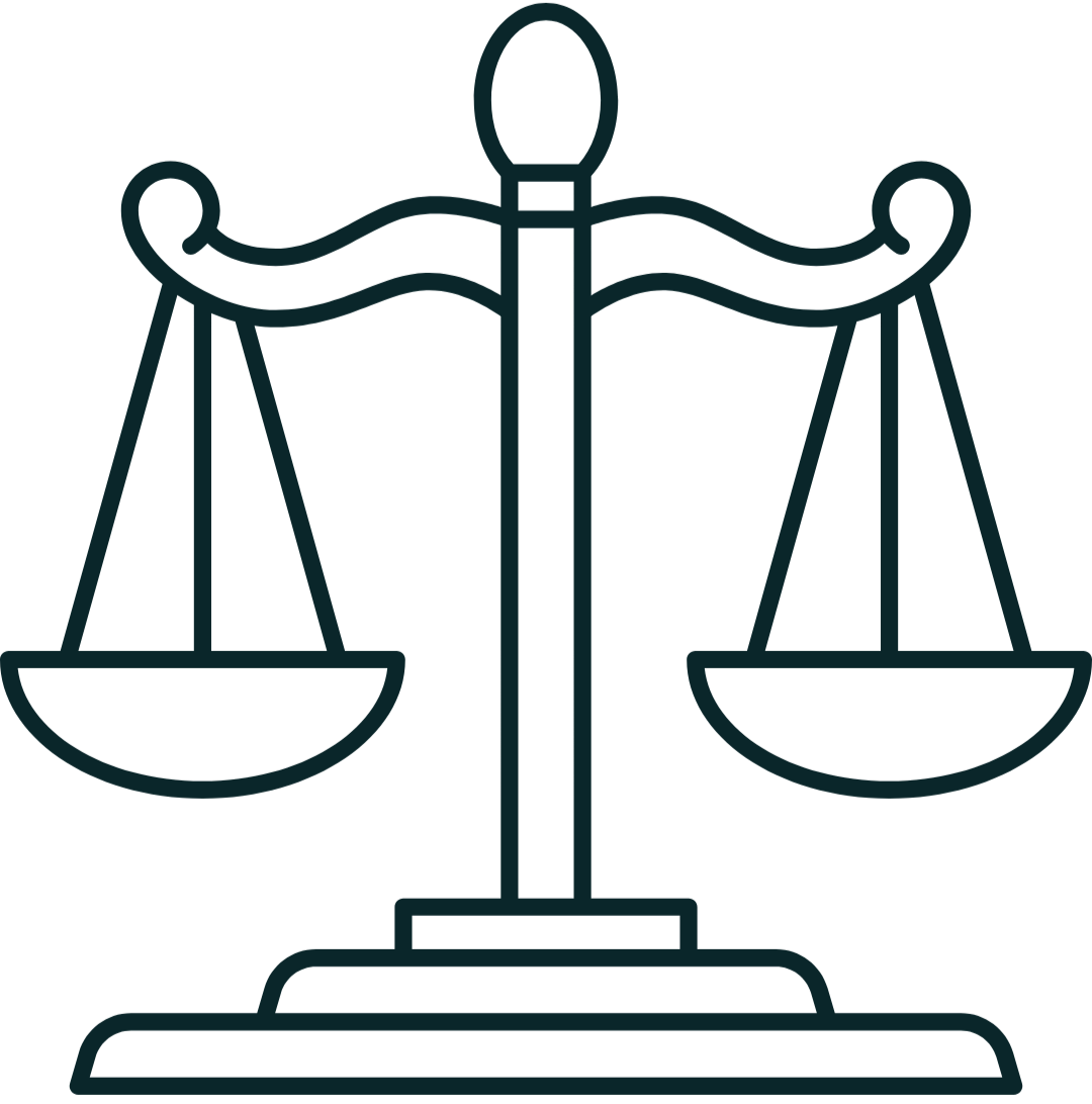 Outline of a balanced scale or scales of justice.