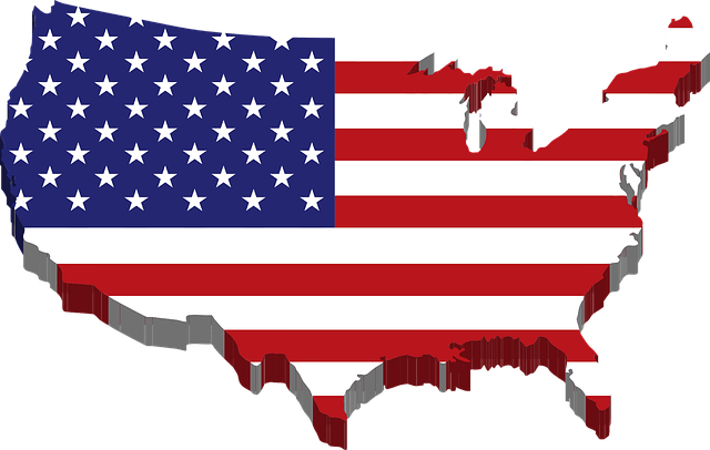 Map of the United States filled with the American flag pattern.