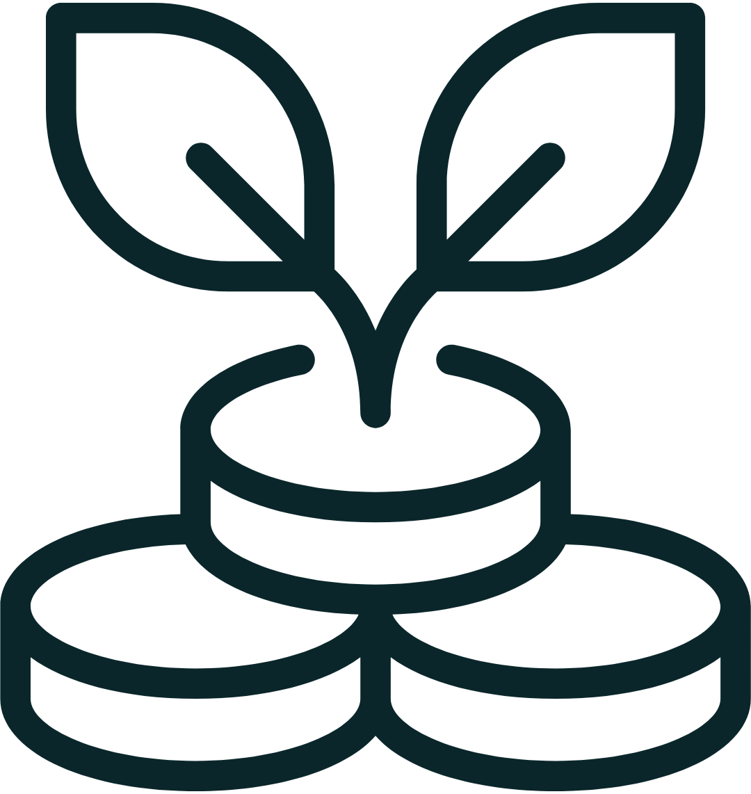 Illustration of a plant growing from a stack of coins.