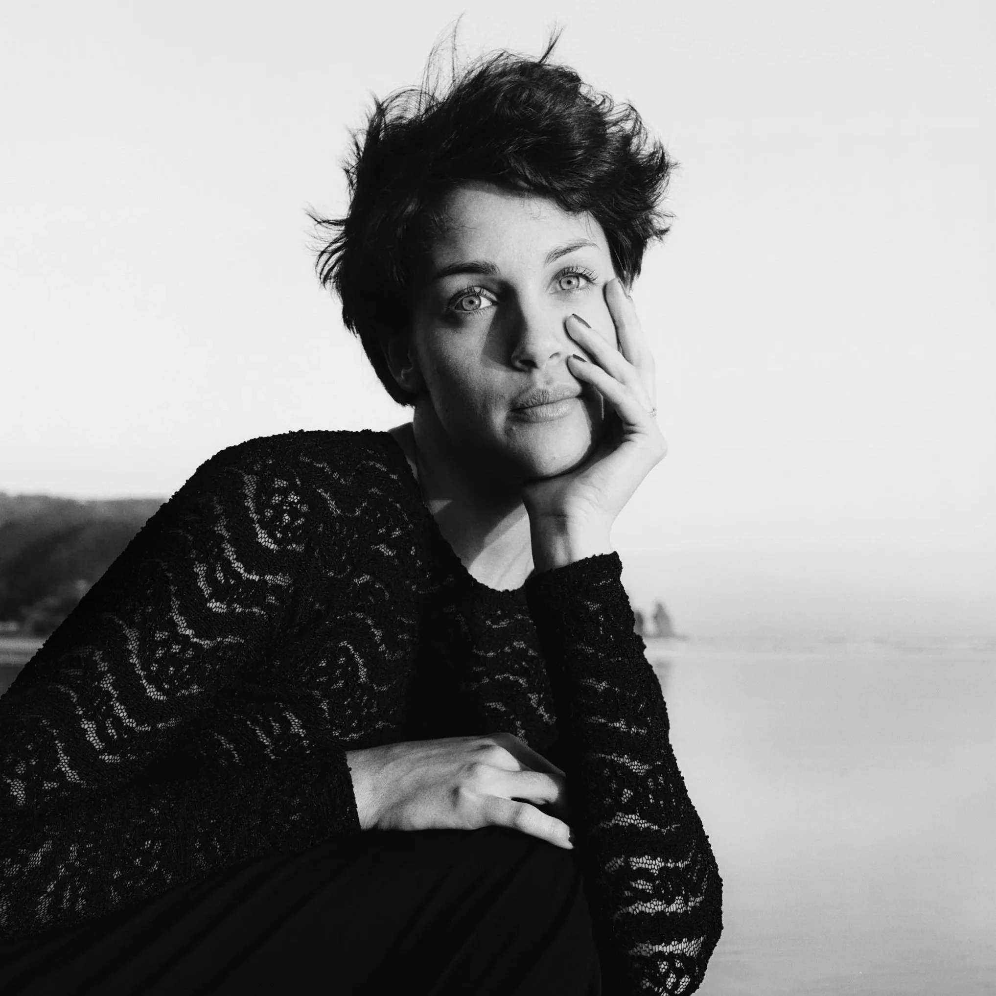 Editorial portrait of a model. black & white. West coast Aotearoa, New Zealand