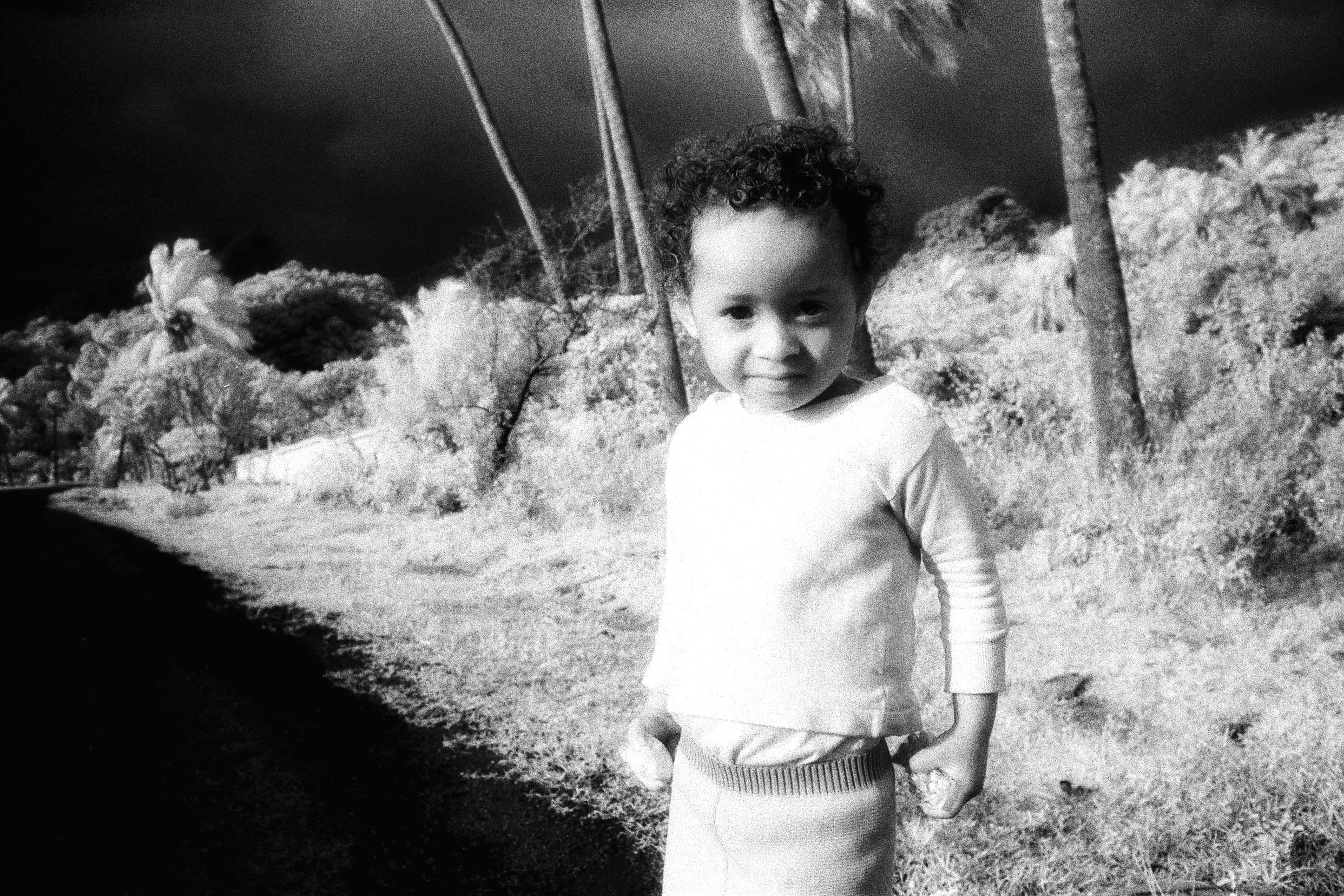 Boy in remote part of Fiji. Black and white infrared film