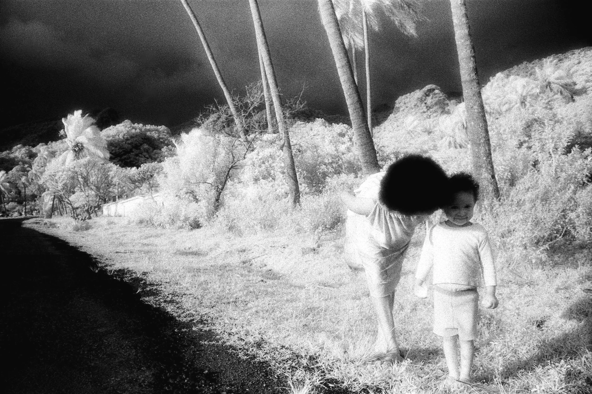 Mama and her boy, remote Fiji. Infrared film