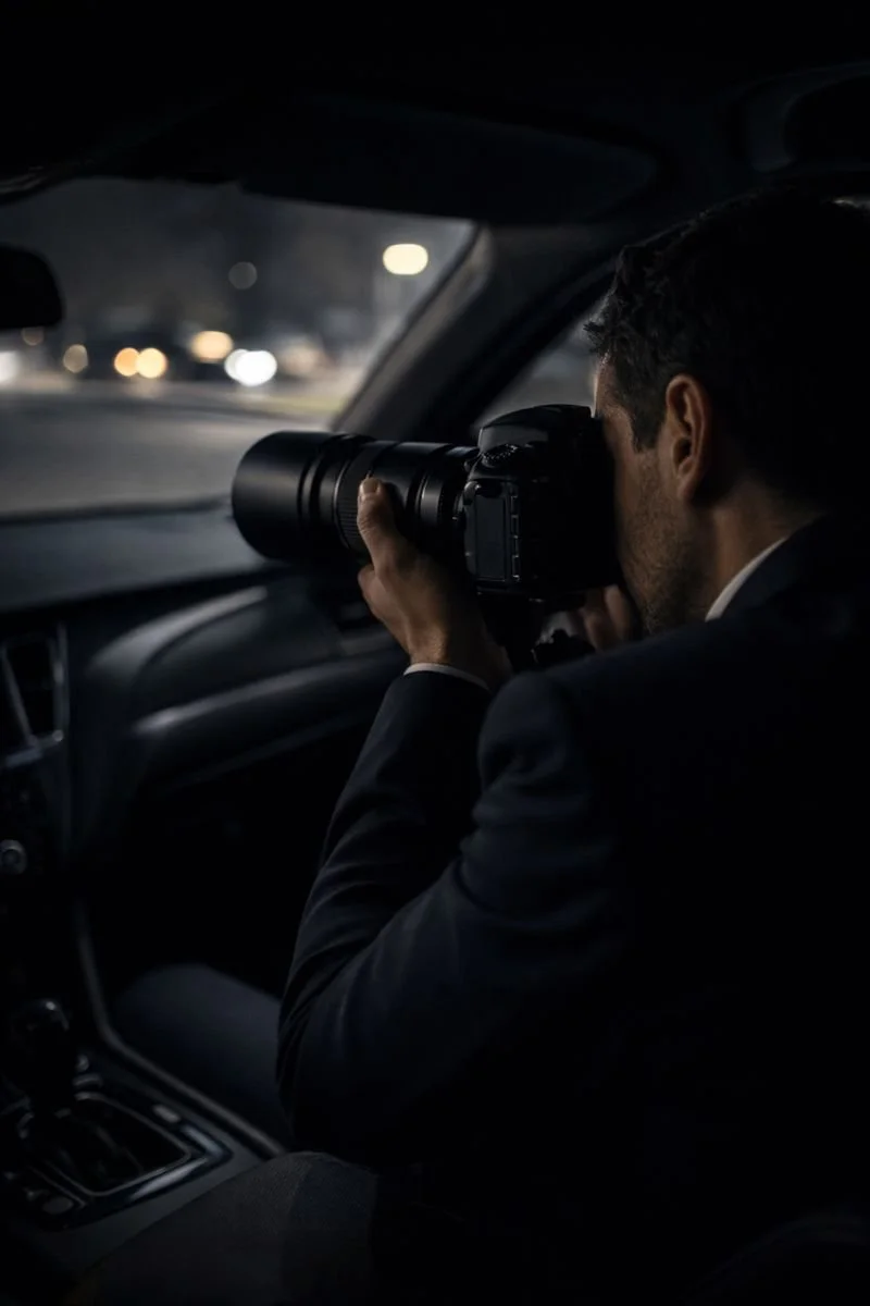 Licensed private investigator conducting discreet surveillance during a professional investigation in Northwest, North-Central, and Central Indiana.