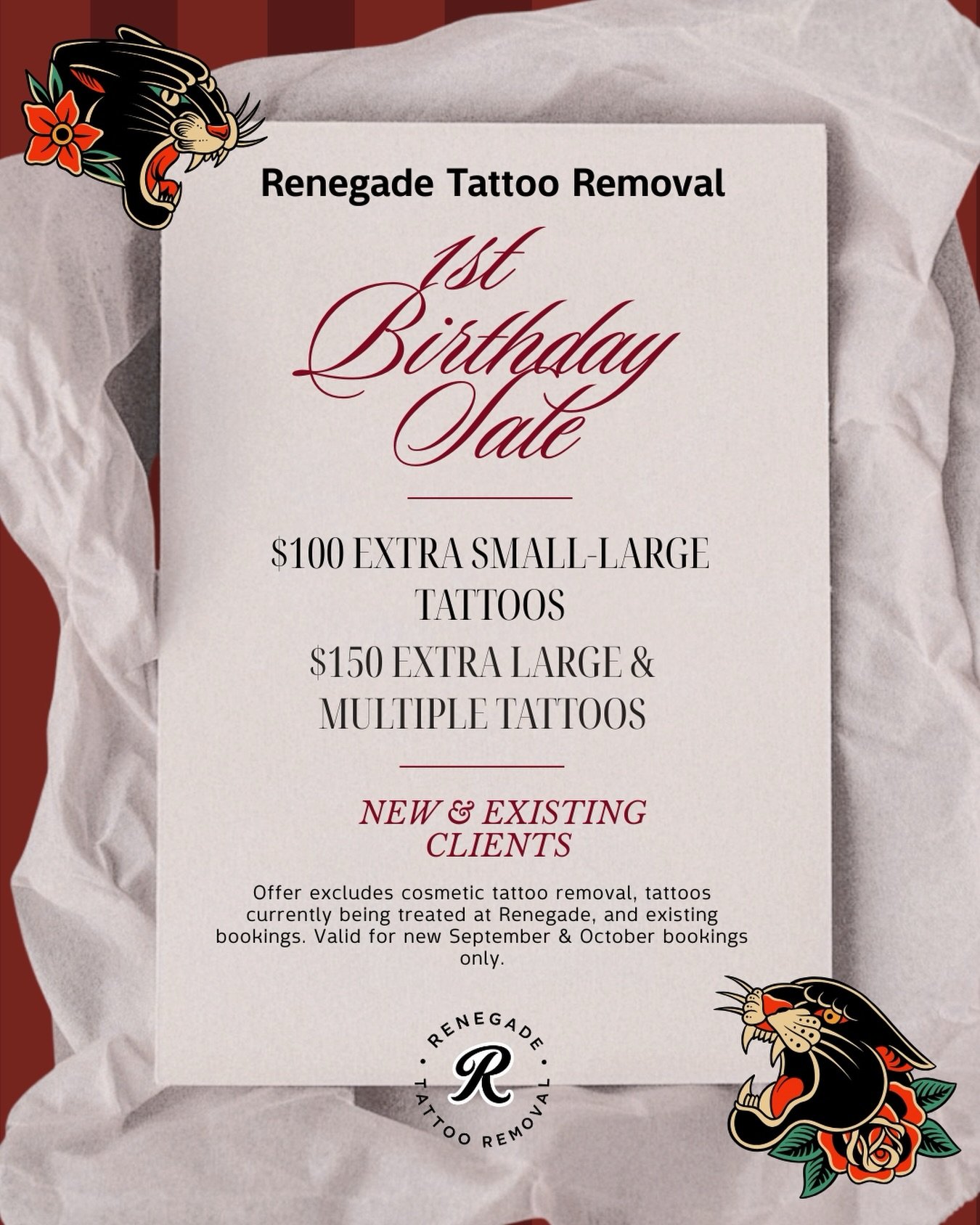 We&rsquo;re turning ONE! 🎉

To celebrate our first birthday, we&rsquo;re making laser tattoo removal more affordable than ever.

From day one, we&rsquo;ve always believed that quality tattoo removal should be accessible to everyone &mdash; without c