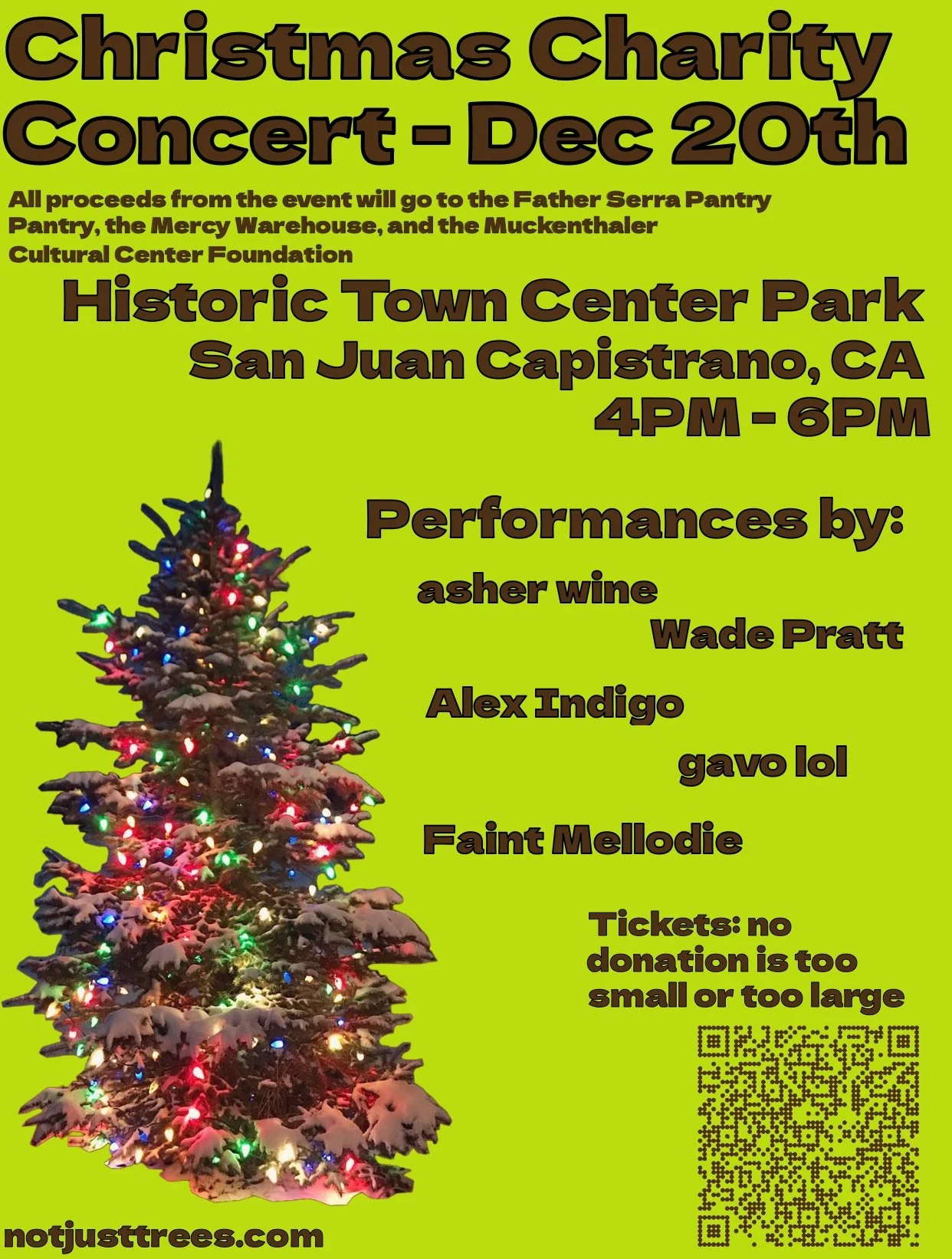 Not Just Trees Christmas Charity Concert in San Juan Capistrano, California. Performances by: asher wine, Wade Pratt, Alex Indigo, gavo lol, and Faint Mellodie