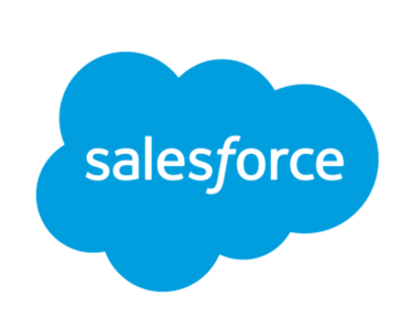 Salesforce logo of the company name engulfed in a light blue cloud shape.