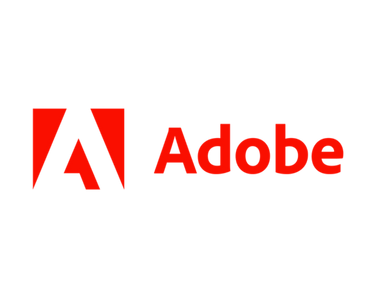 Logo which includes an abstract letter "A" carved out of a red square, placed next to the text "Adobe" in red.
