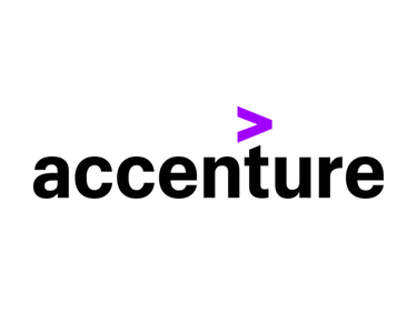 A black text logo that says "accenture" with a purple "greater than" symbol hovering above the letter "t".