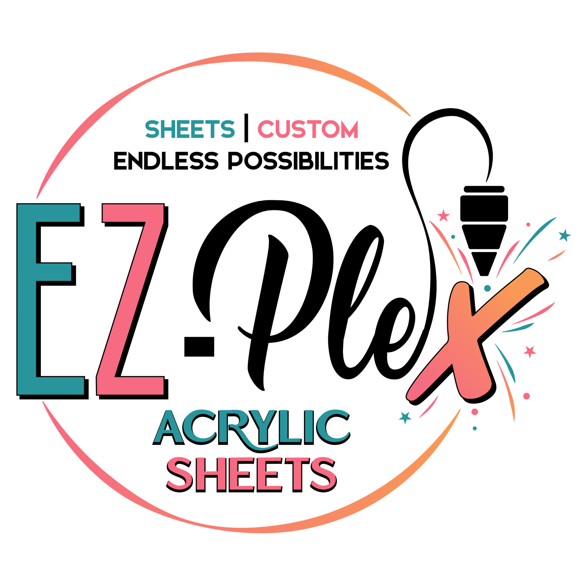 Close-up of a roll of printed adhesive vinyl sheets with the text 'Sheets, Custom, Endless possibilities, Decorative sheets' on the label