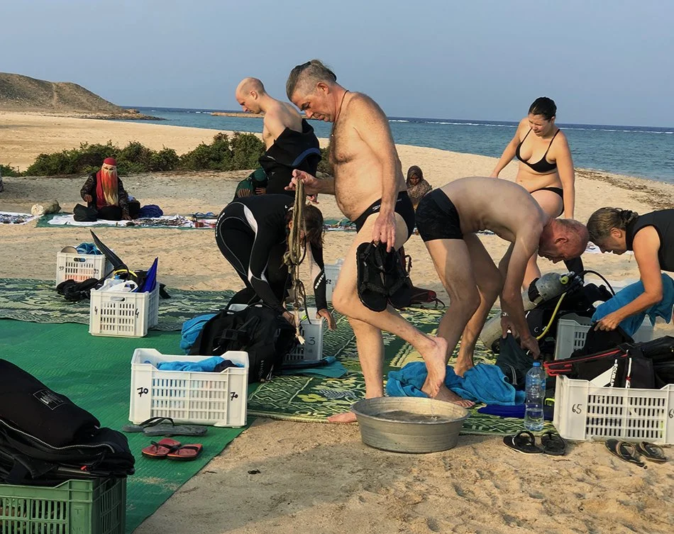 Divers Exiting the Red Sea (note woman in background)