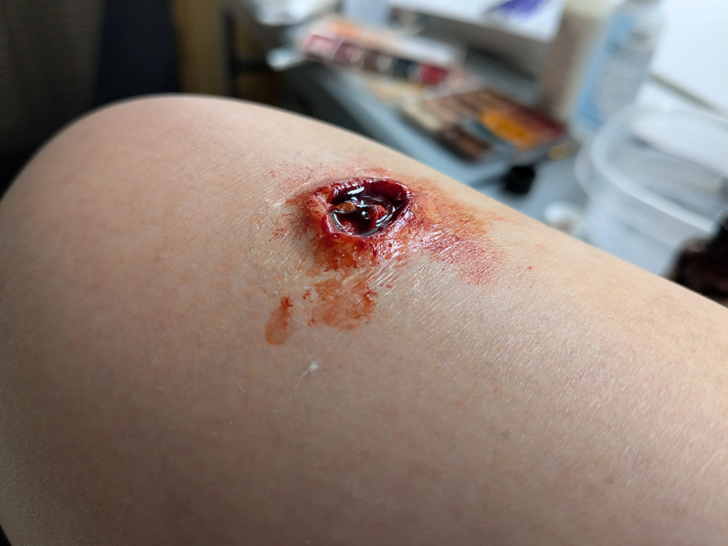 Custom silicone prosthetic for independent film
Sculpted, molded, casted, applied and painted by me.