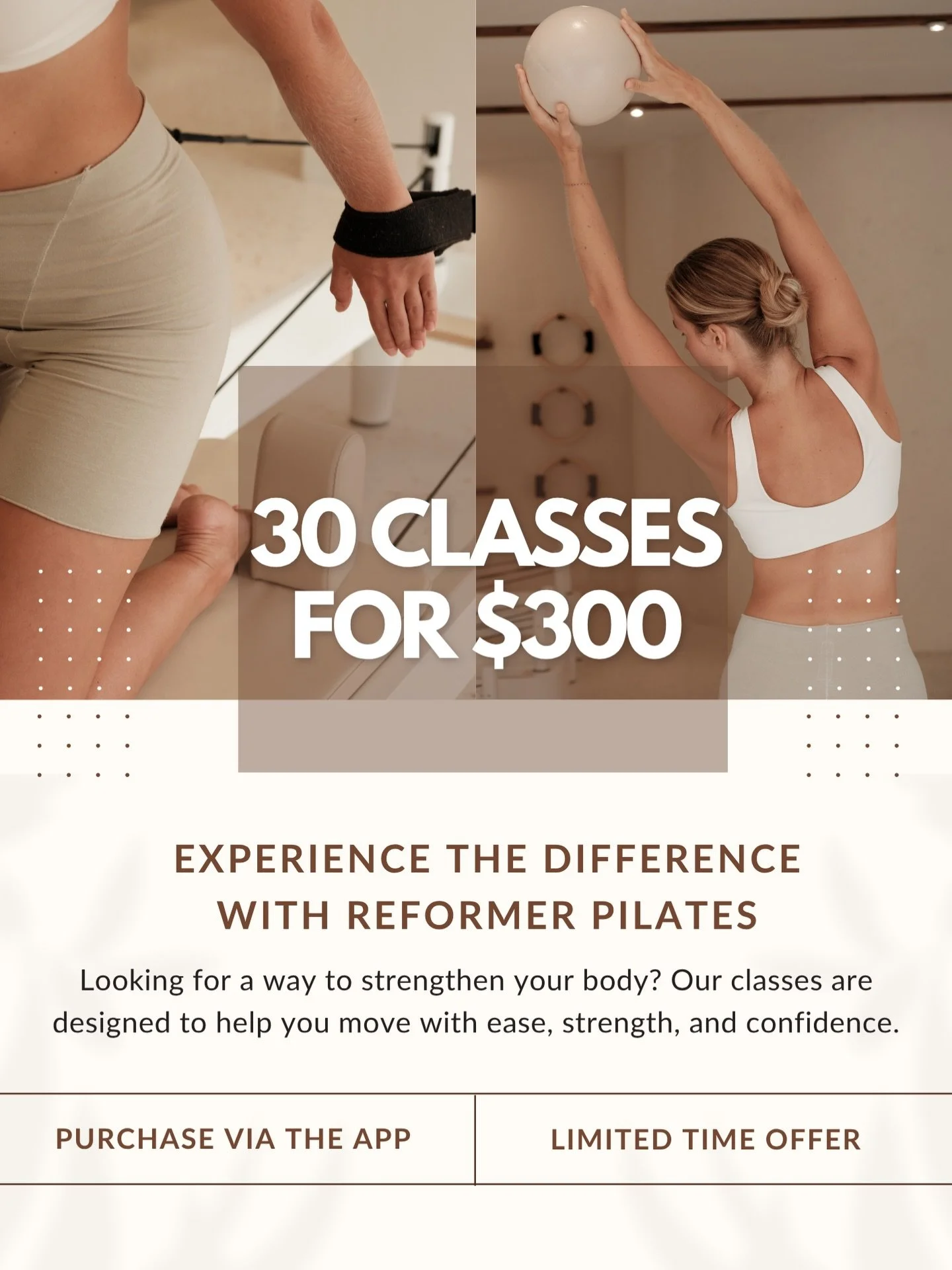 A Reformer veteran or wanting to try it out? 💪🏽 Don&rsquo;t miss out on this offer! 🔥 30 classes for $300, limited time only. Available to purchase via the app, or at reception 🤩