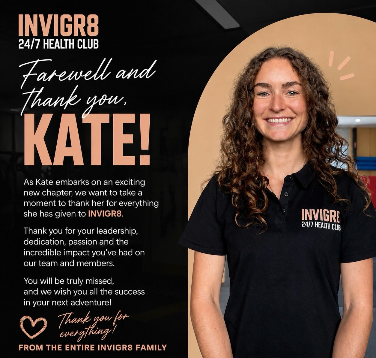This week we farewell our incredible club manager, Kate, who embarks on an exciting new chapter. On behalf of the Invigr8 team and community, we want to say a big thank you for being the heart and soul of the club. We will miss you!!