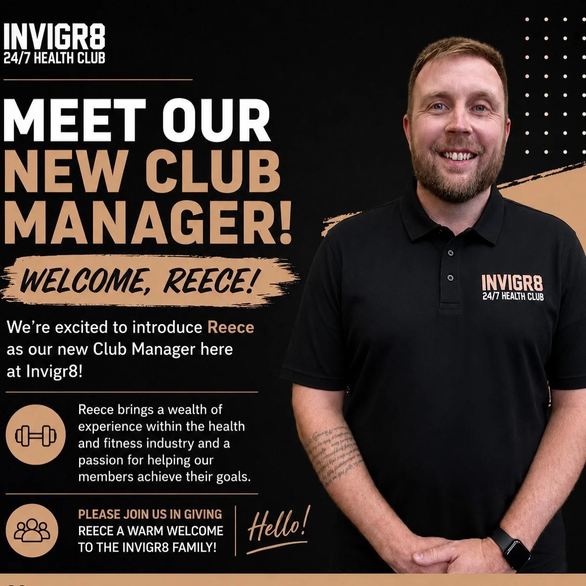 A big welcome to Reece, our new Club Manager here at INVIGR8! 👏

With extensive experience in the health and fitness industry, Reece is passionate about creating a positive environment and helping our members get the most out of their training.

We&