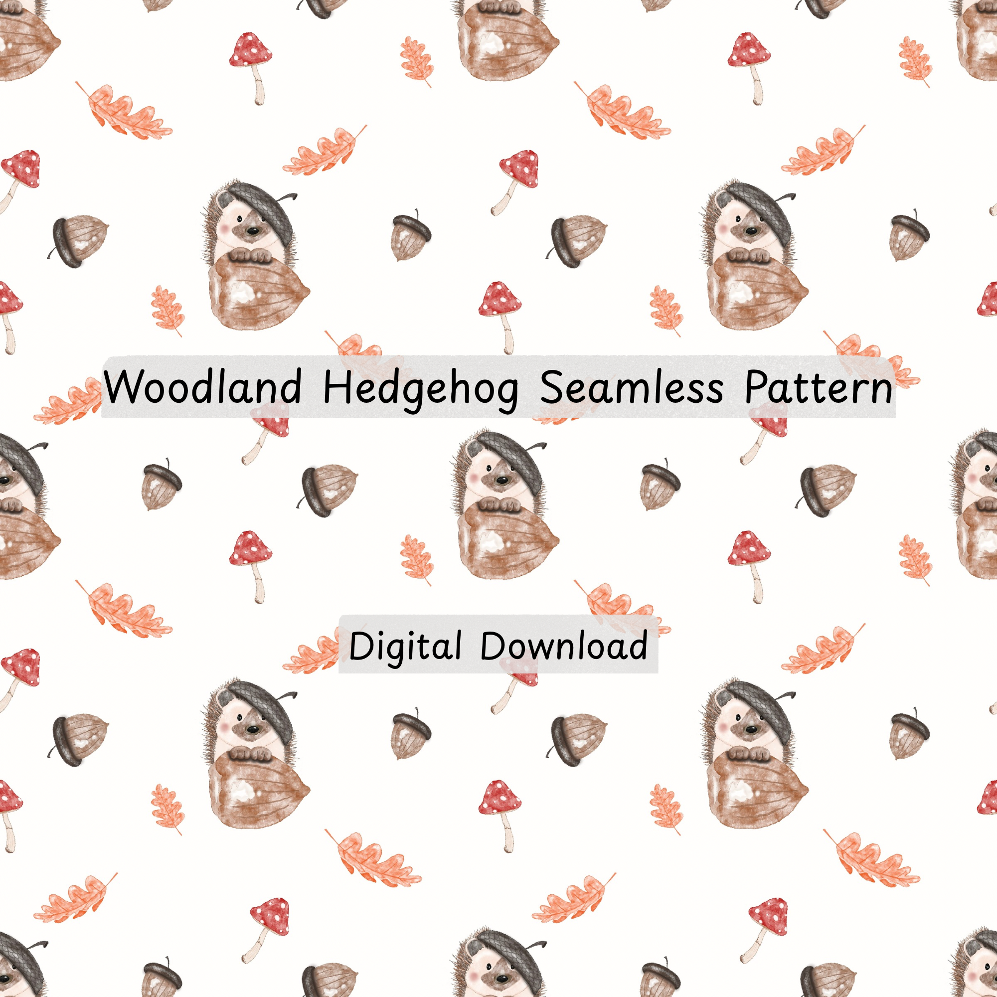 Woodland Hedgehog Seamless Pattern | Hand-Painted Watercolor Autumn Forest Repeat
