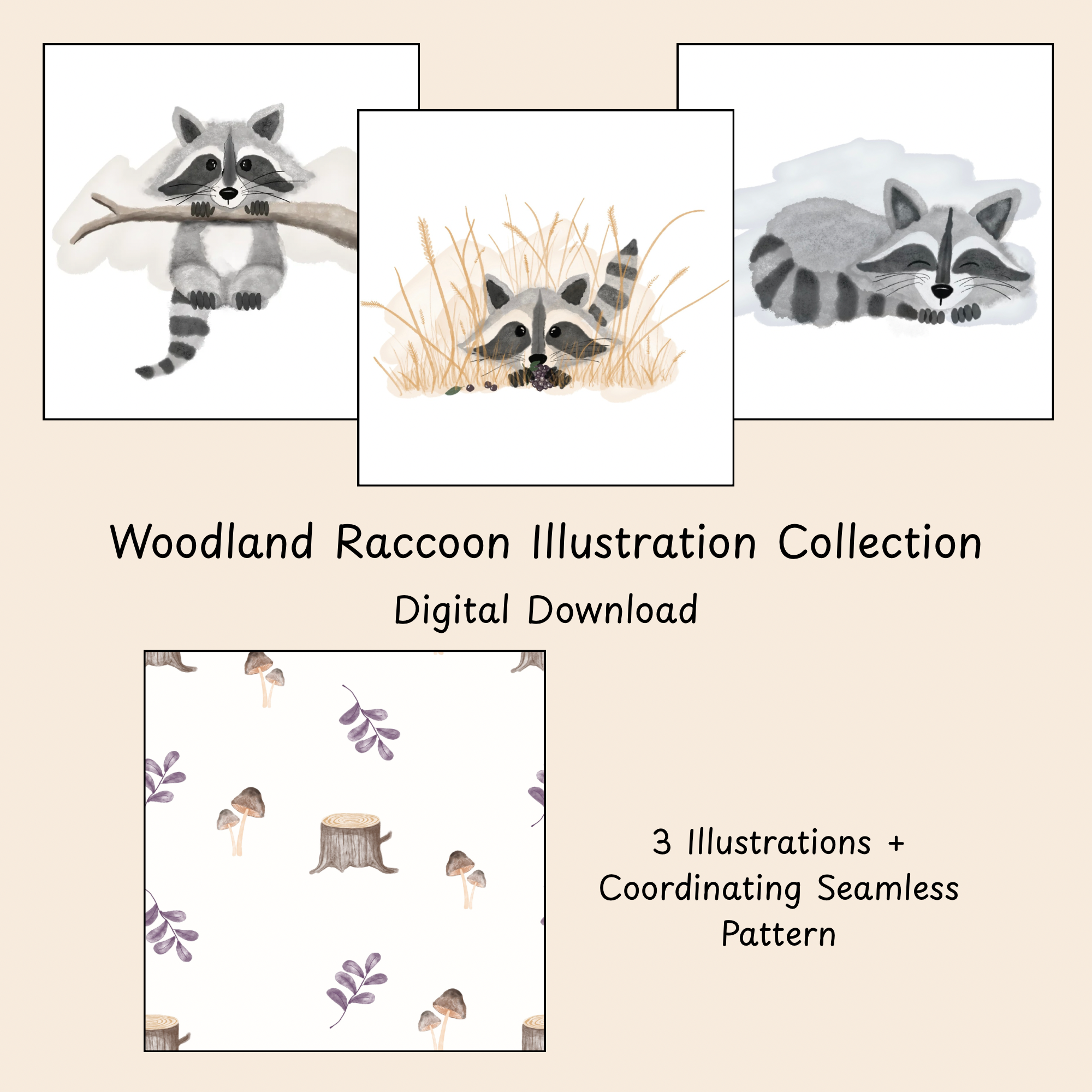 Woodland Raccoon Illustration Collection - 1.png