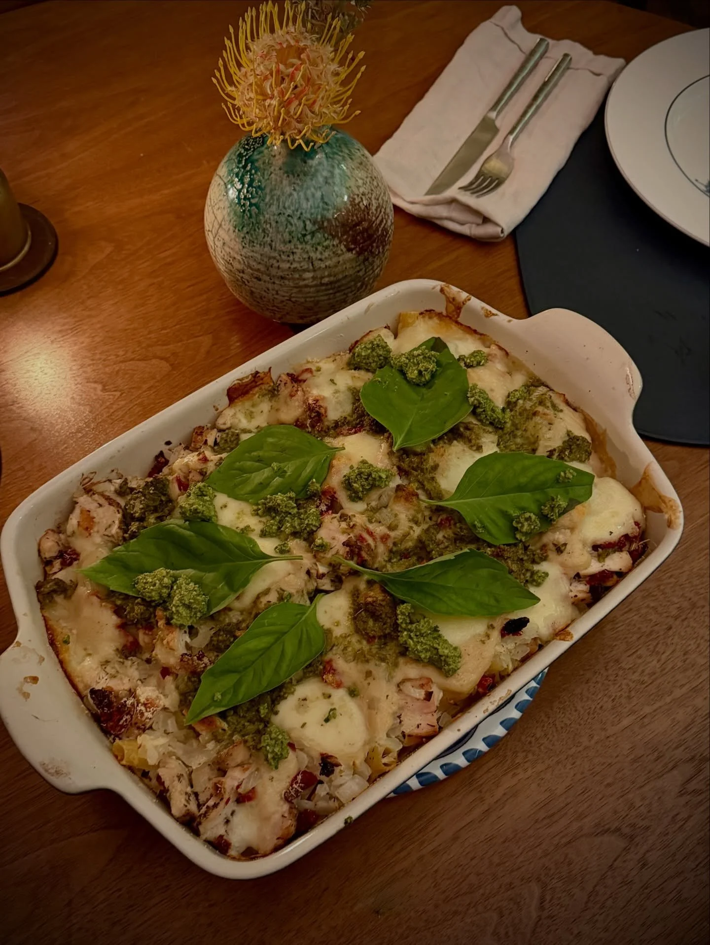 When Baked Ziti meets Bechamel + Pesto. One of our favorite improvisations. Keep improvising! #cookimprov #cookbook #bakedziti #pesto #bechamel